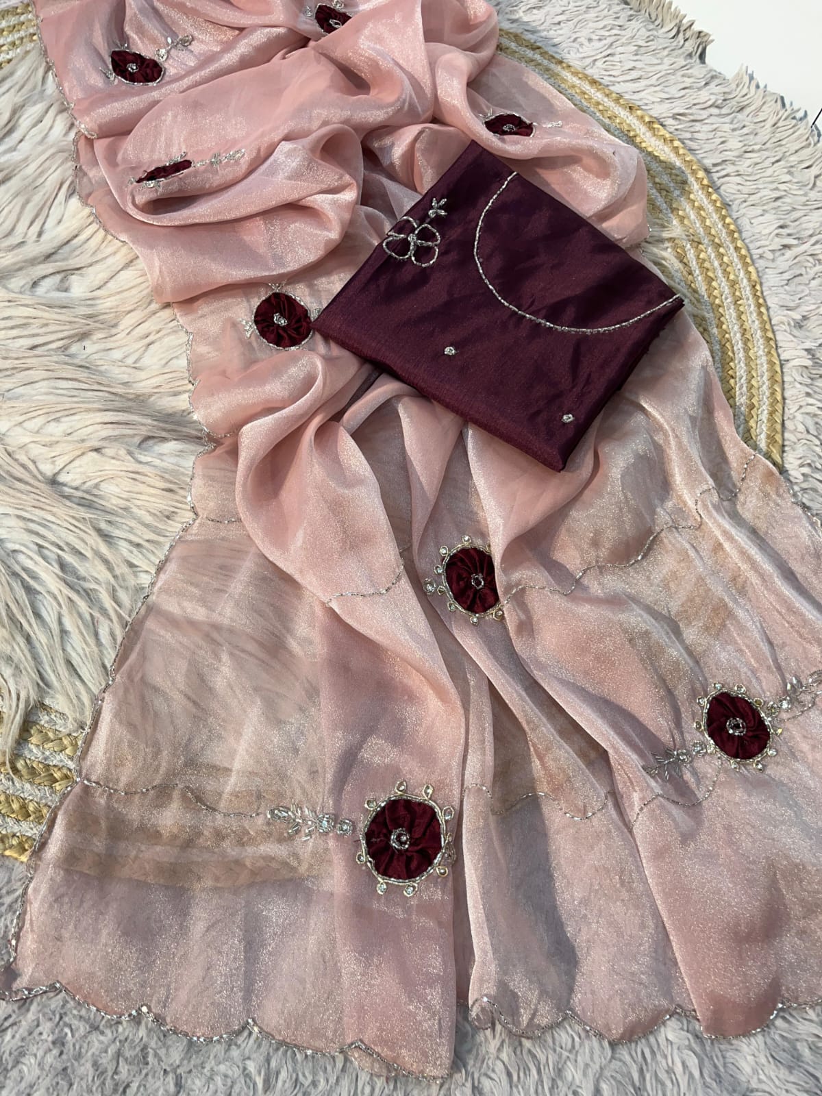 Shubh Sarees - Moss Handwork Designer Saree