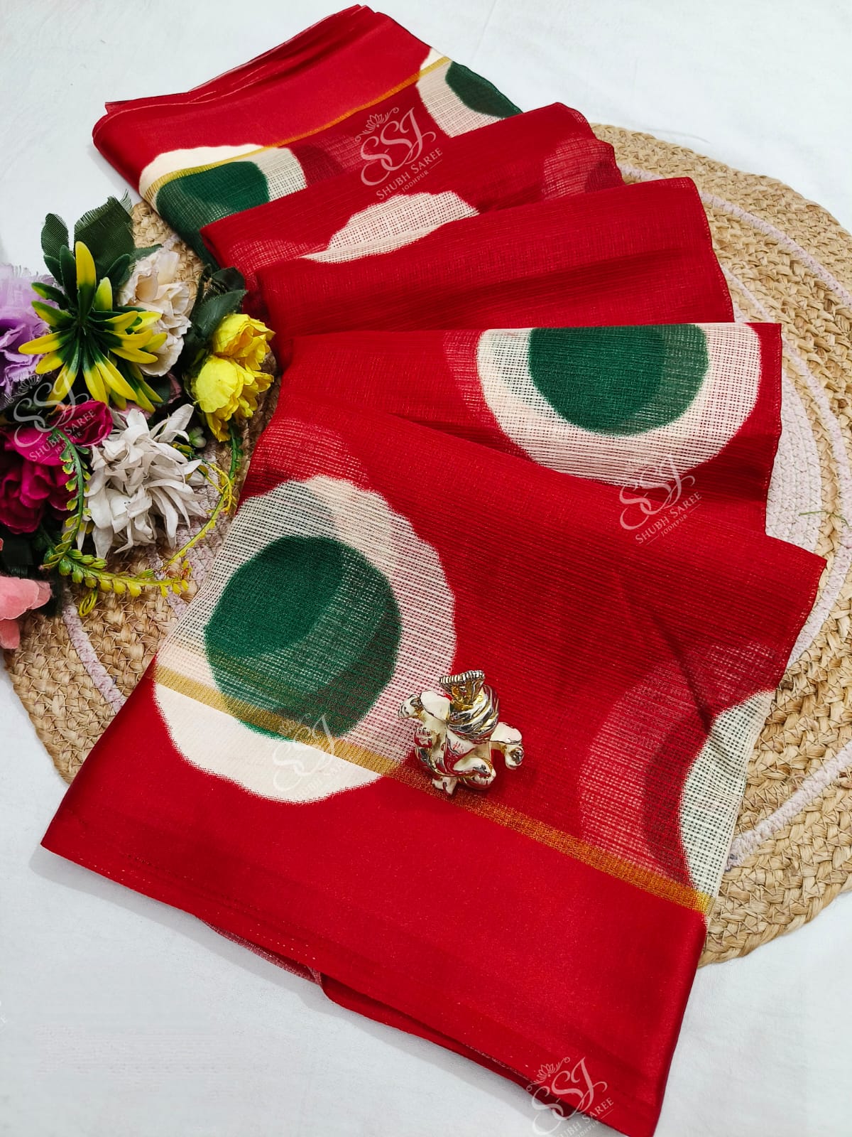 Shubh Sarees - Printed Cotton Satin Saree