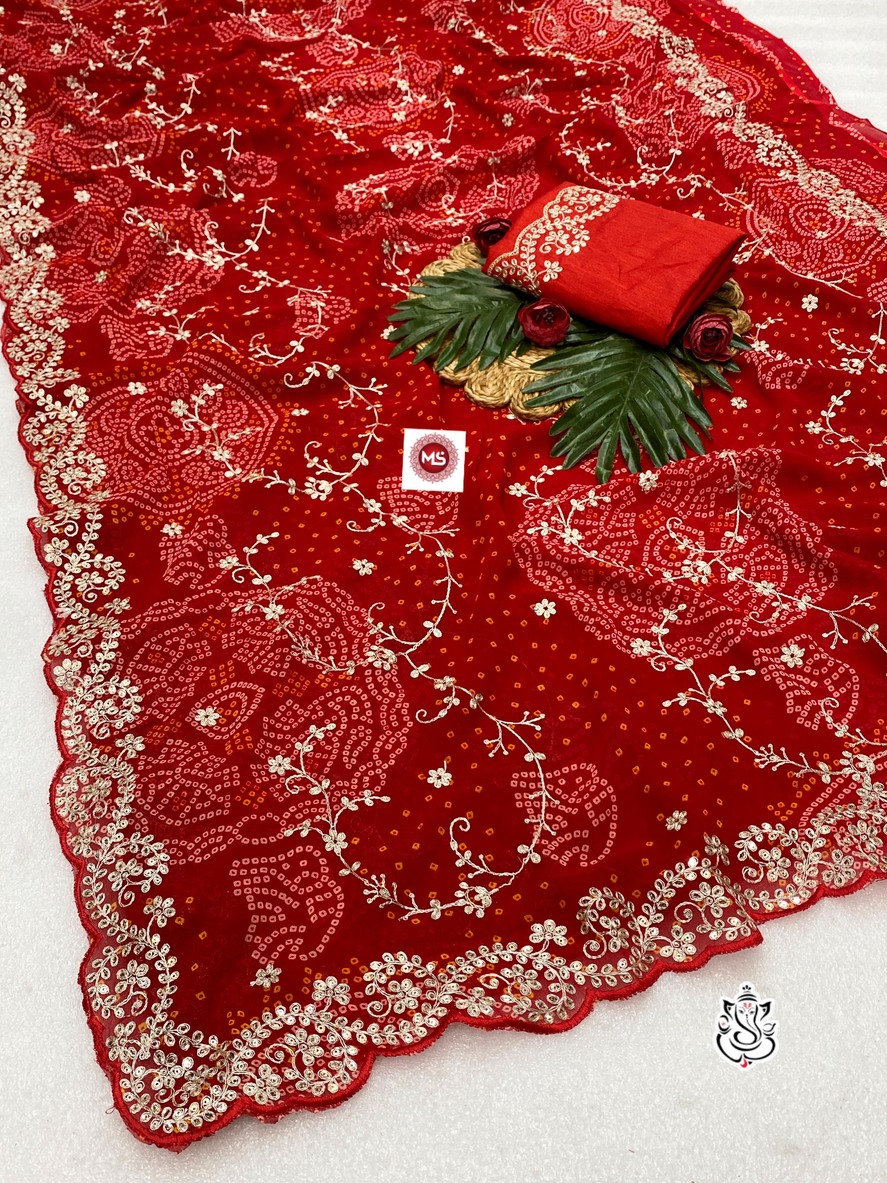 Shubh Sarees - Georgette Bandhej Designer Saree