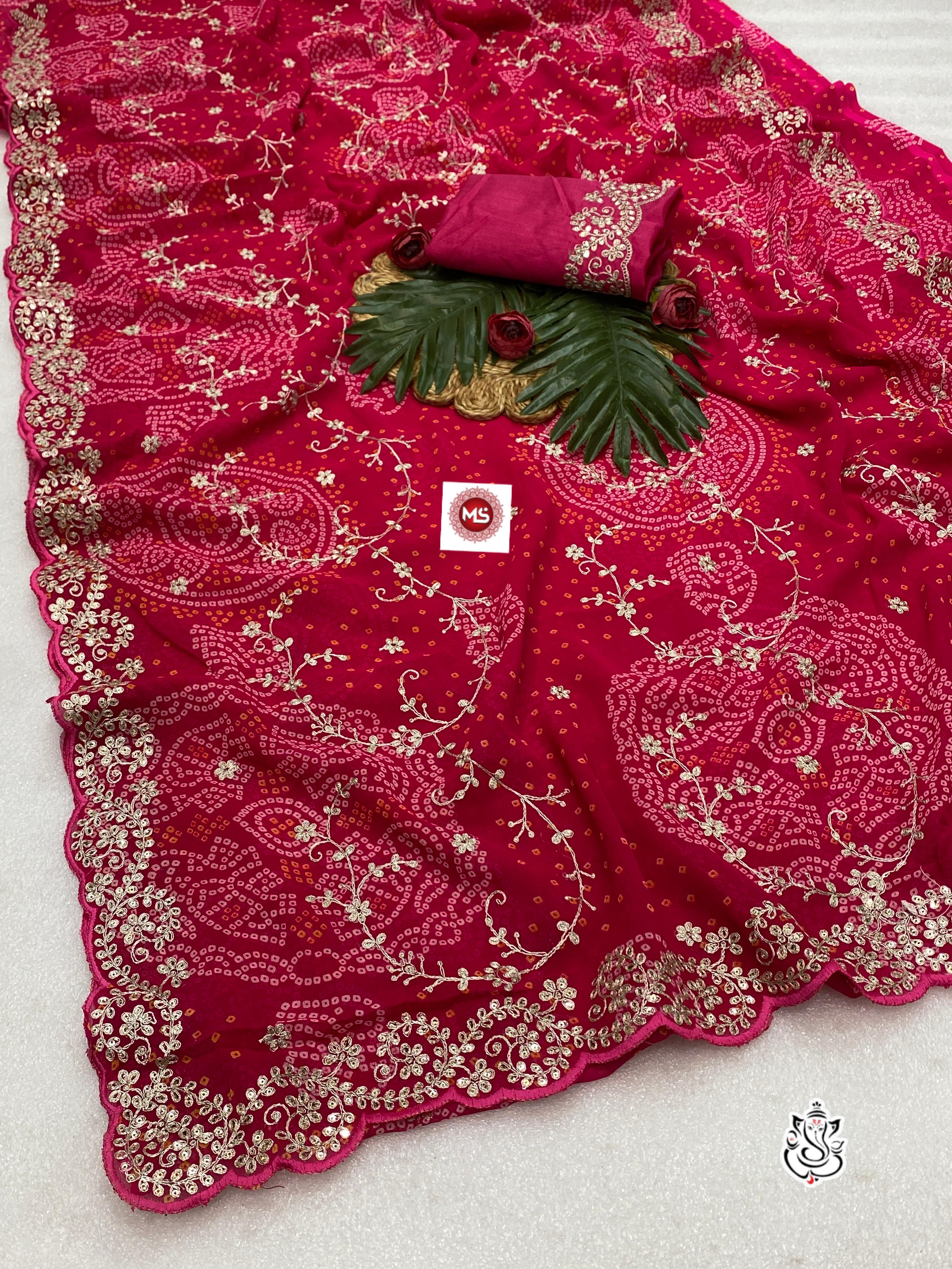 Shubh Sarees - Georgette Bandhej Designer Saree