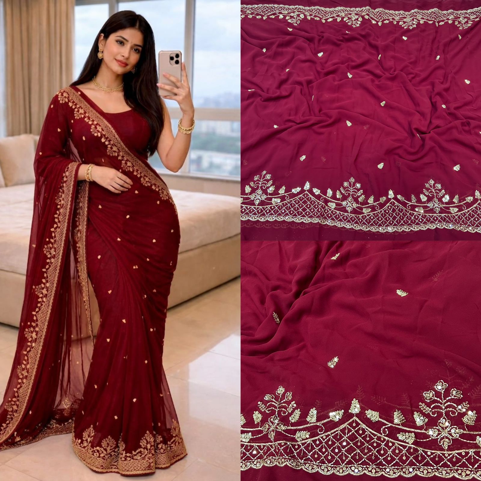 Georgette Handwork Saree