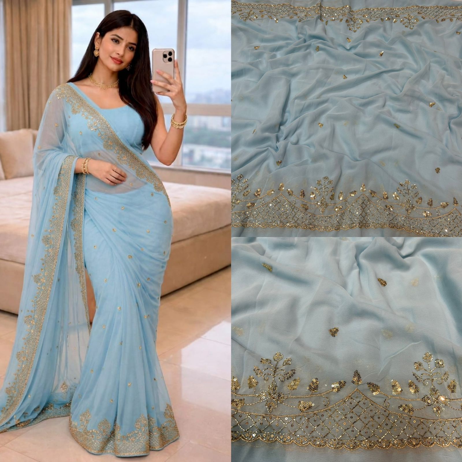 Georgette Handwork Saree