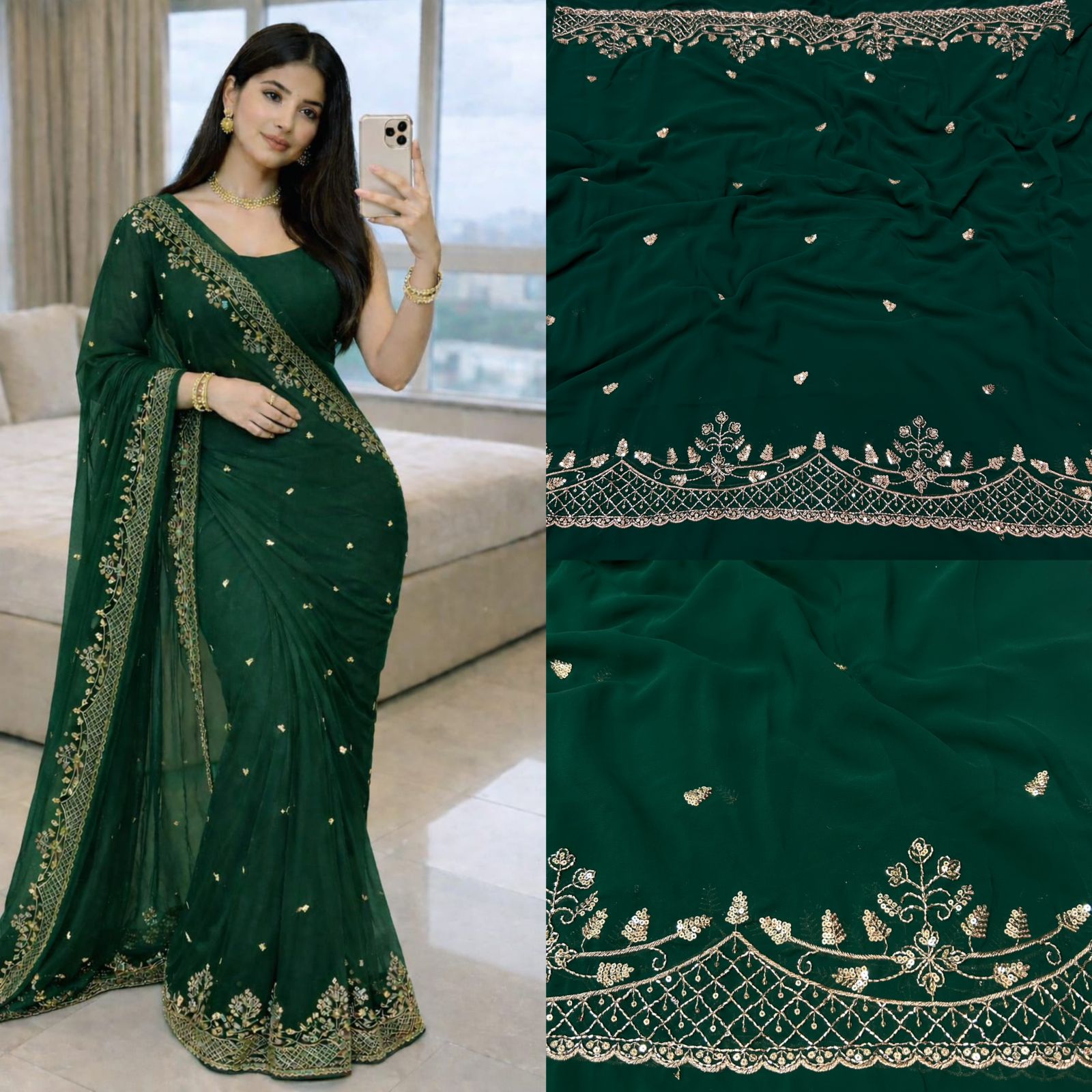 Georgette Handwork Saree
