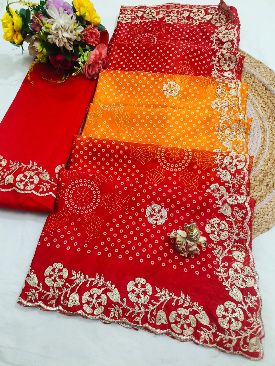 Shubh Sarees - Chinon Bandhej Saree