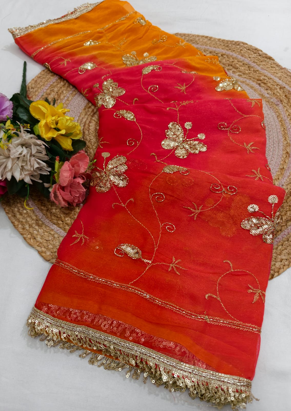 Chiffon Handwork Rajputi Saree