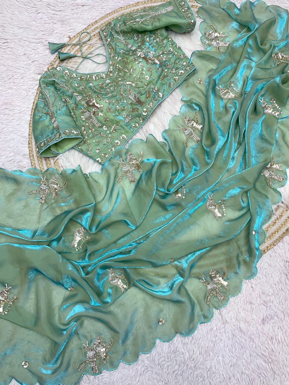 Satin Khatli Work Saree