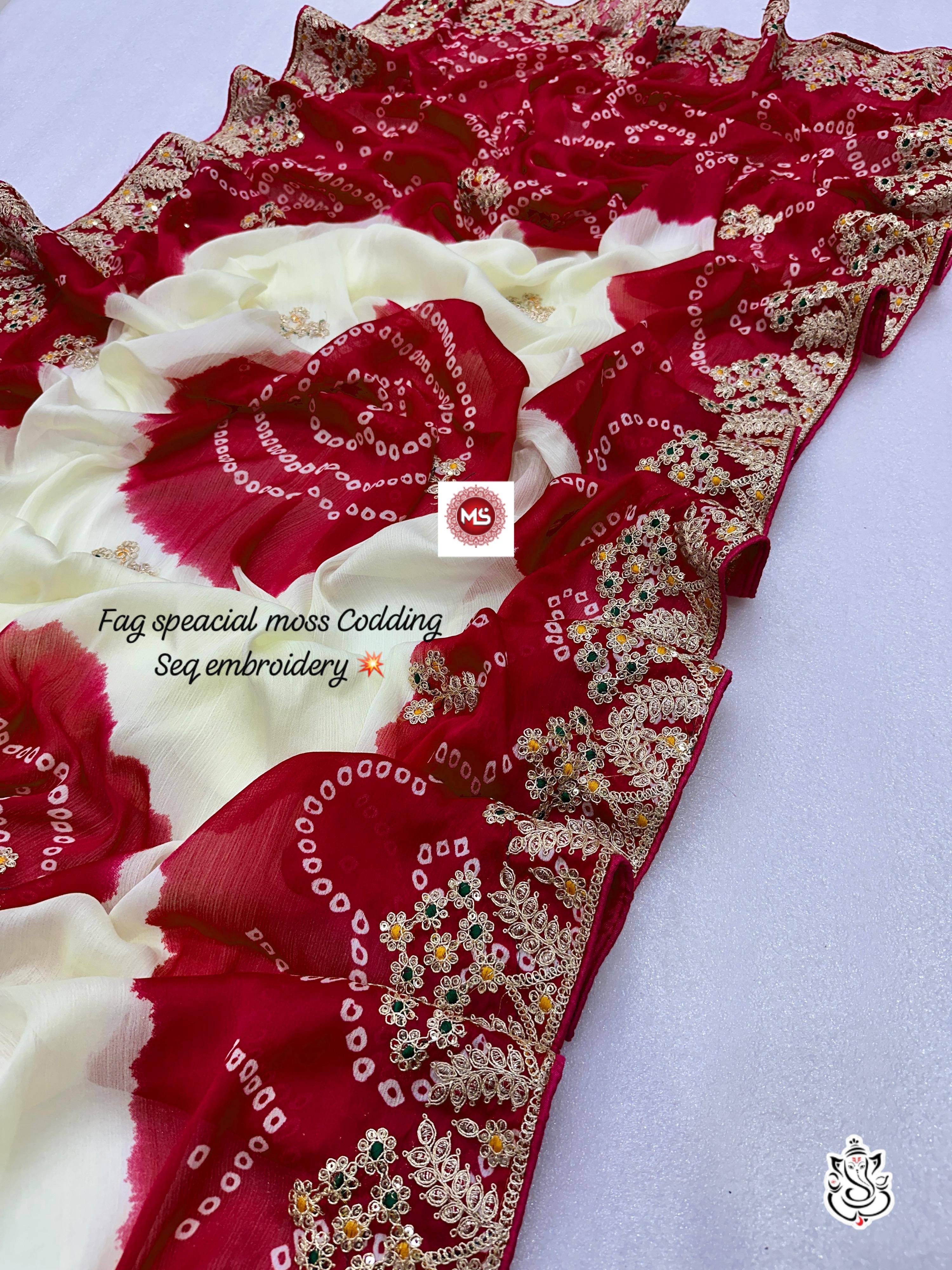 Chinon Bandhani Work Saree