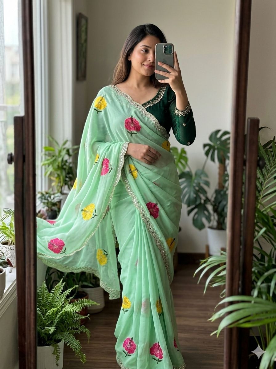 Rangoli Mirror Work Saree