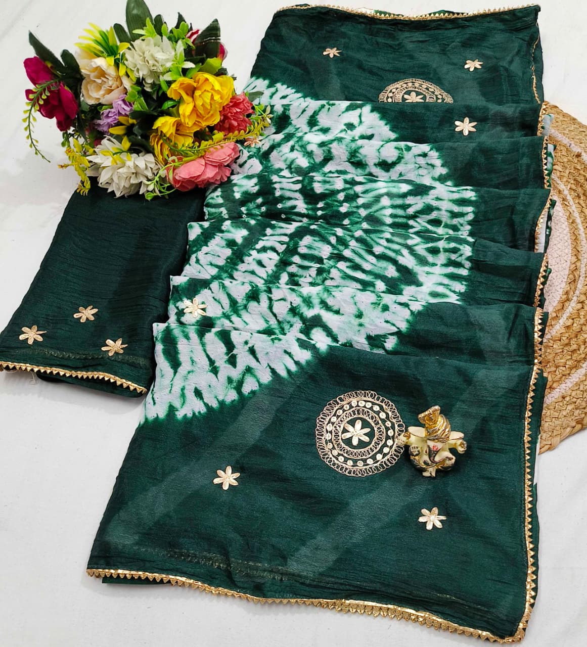 Shibori Chinon Saree
