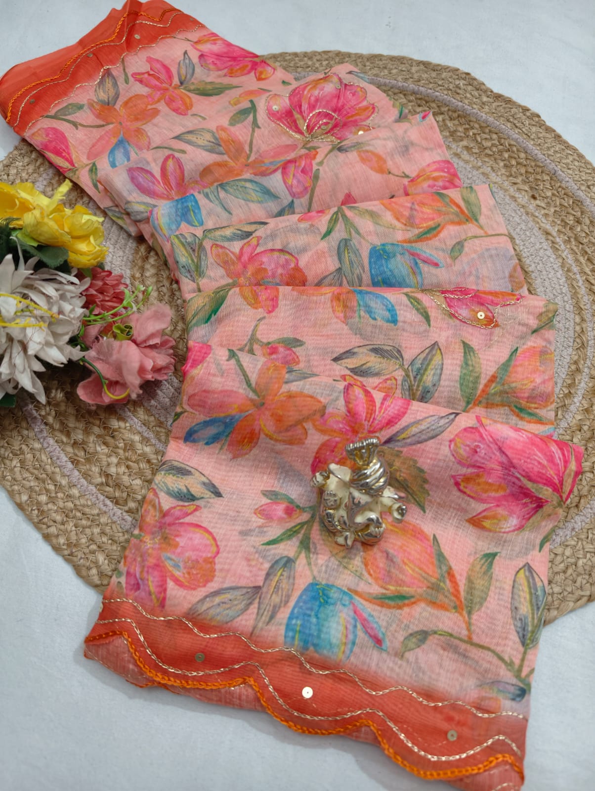 Malmal Work Saree