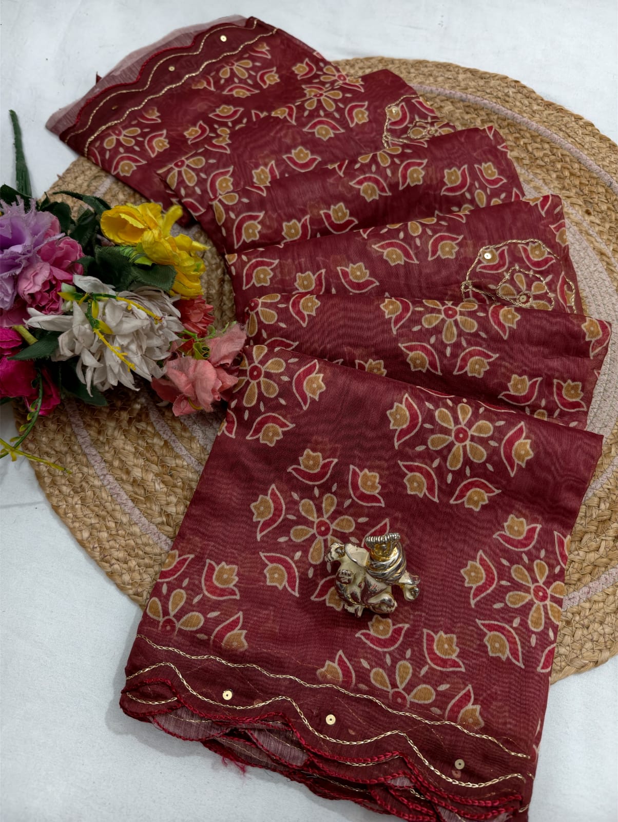 Malmal Work Saree