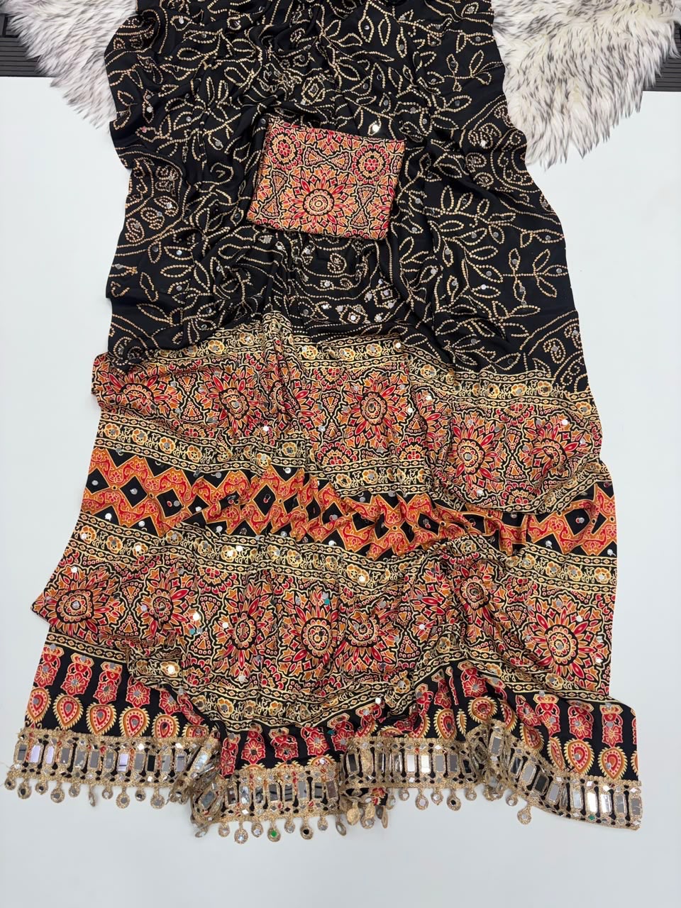 Mirror Ajrakh Saree