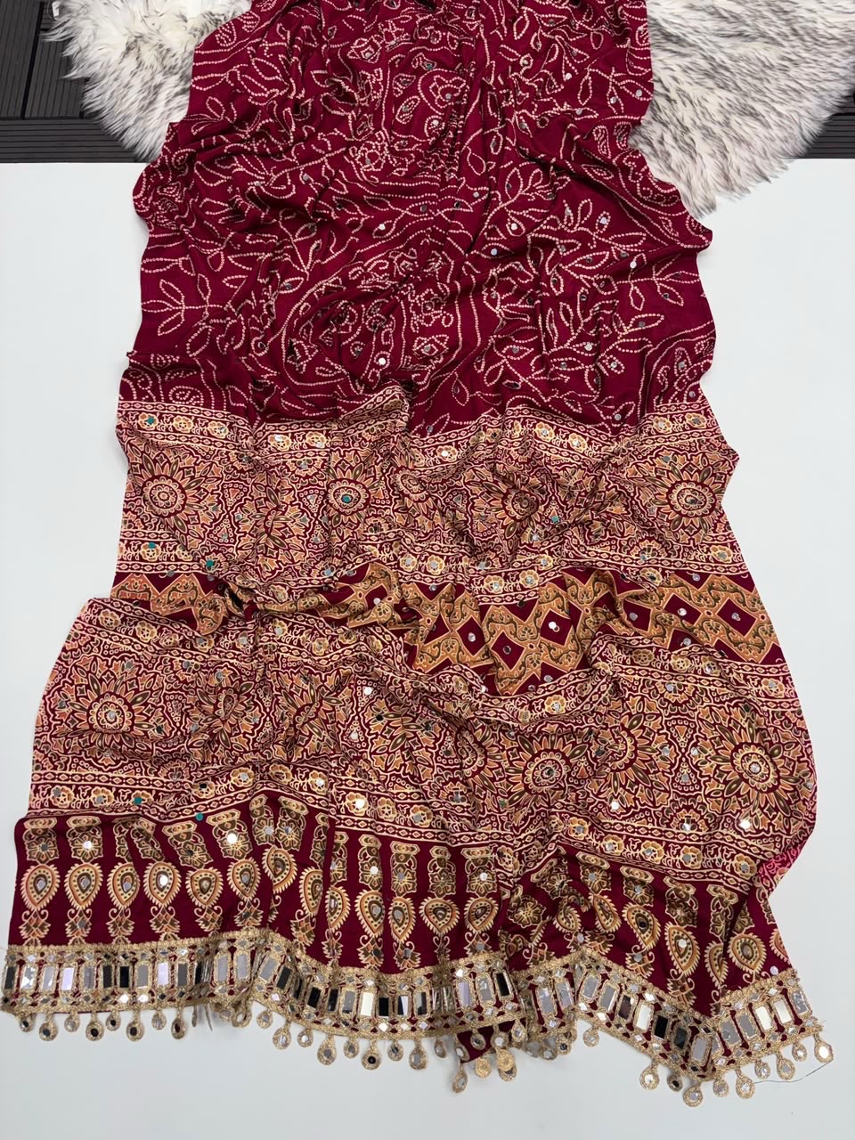 Mirror Ajrakh Saree