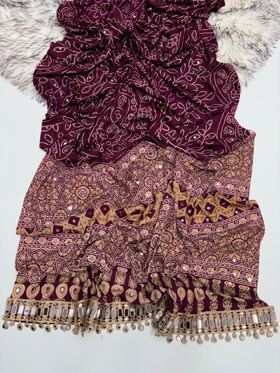 Mirror Ajrakh Saree