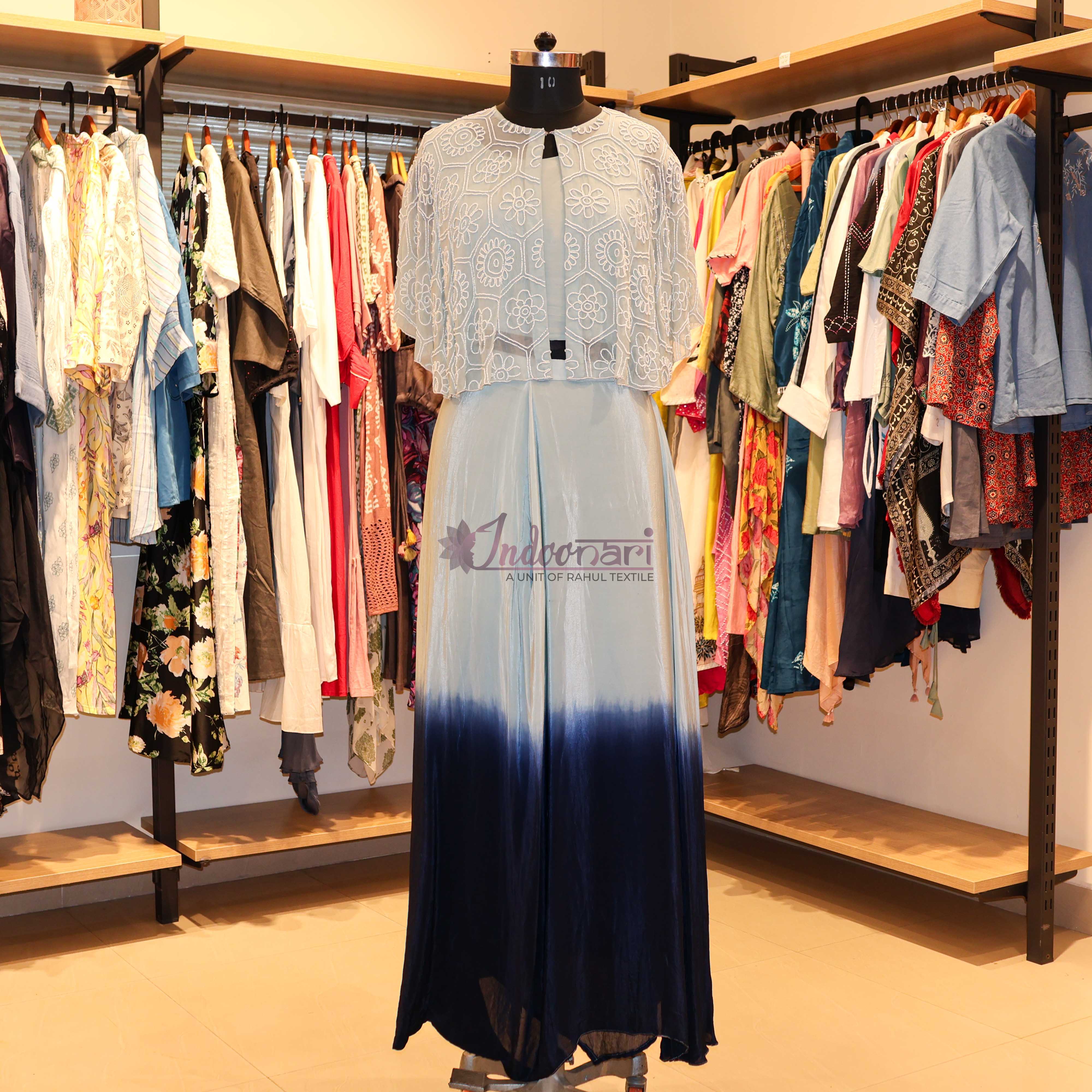StyleNest - Party Wear Lace Anarkali Gown – Blue & White Ombre