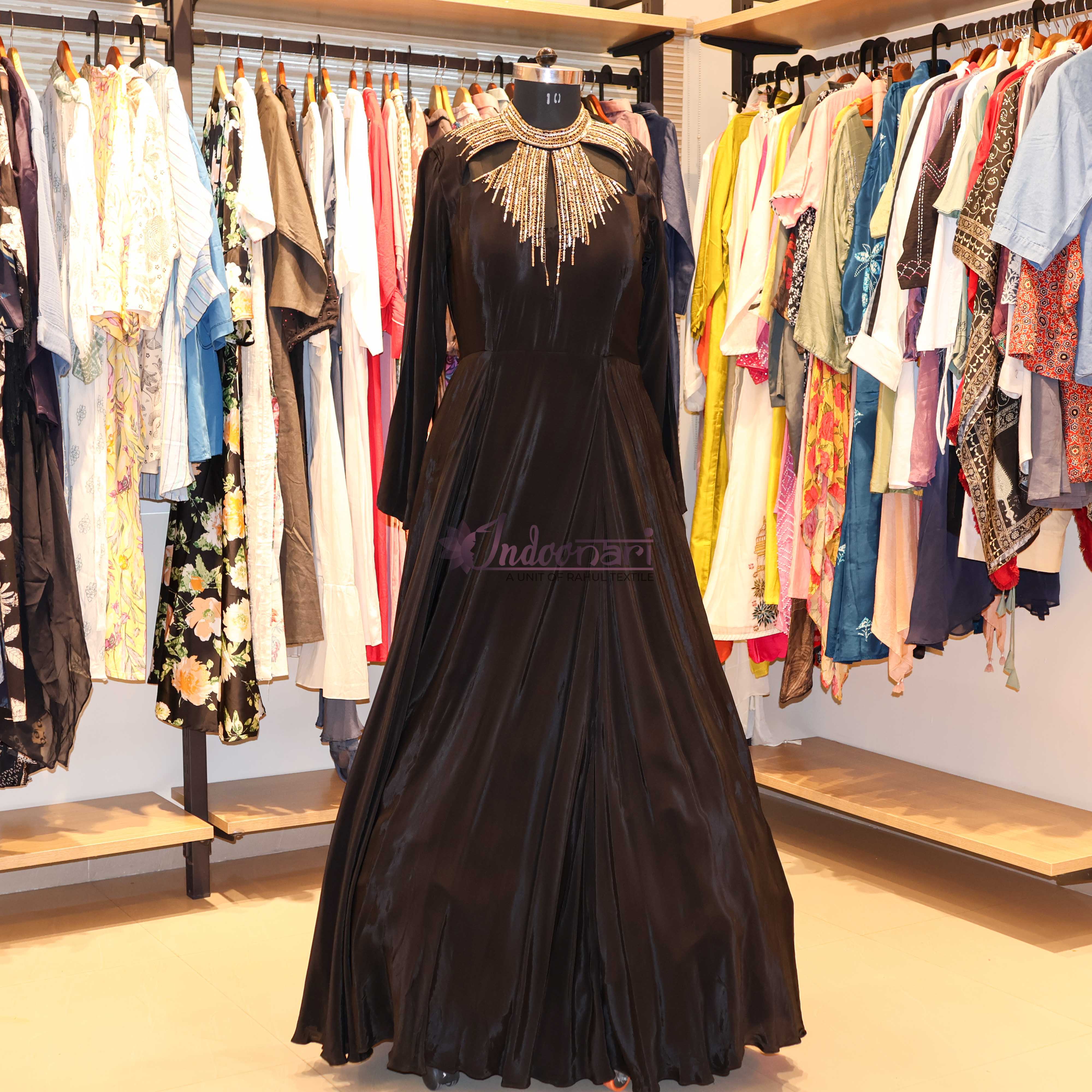 StyleNest - Party Wear Embellished Evening Gown – Black & Gold