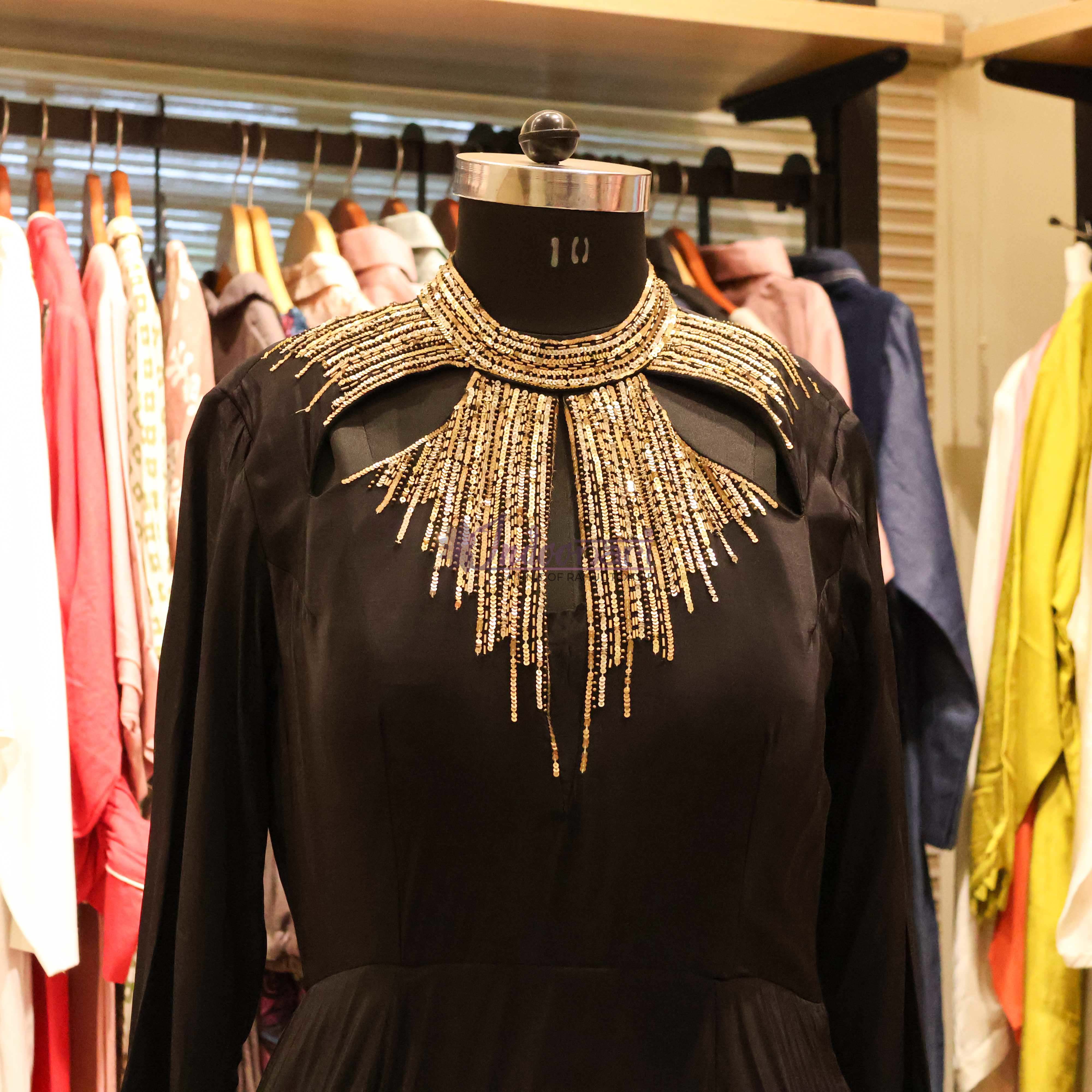 StyleNest - Party Wear Embellished Evening Gown – Black & Gold