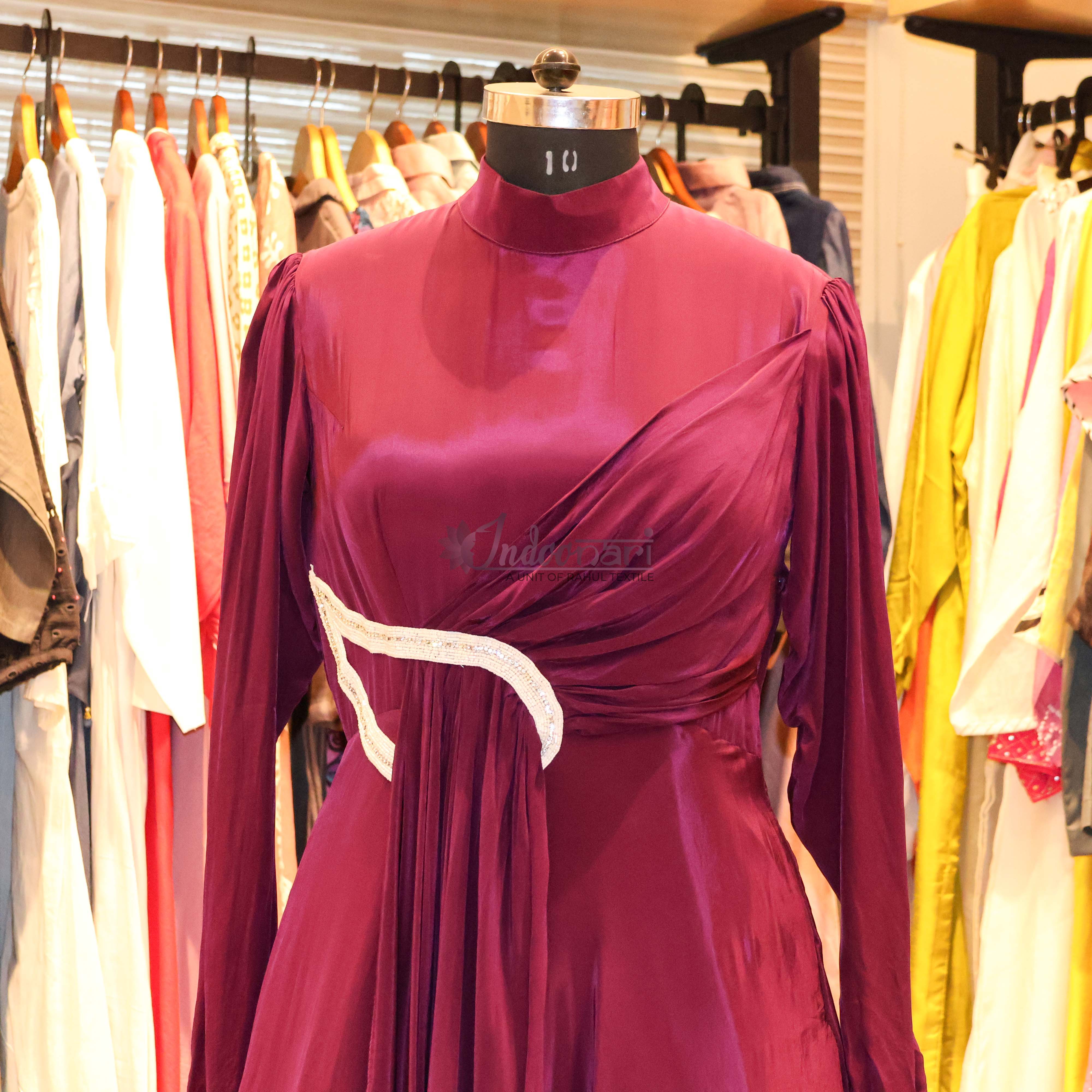 StyleNest - Evening Wear Draped Satin Gown – Magenta