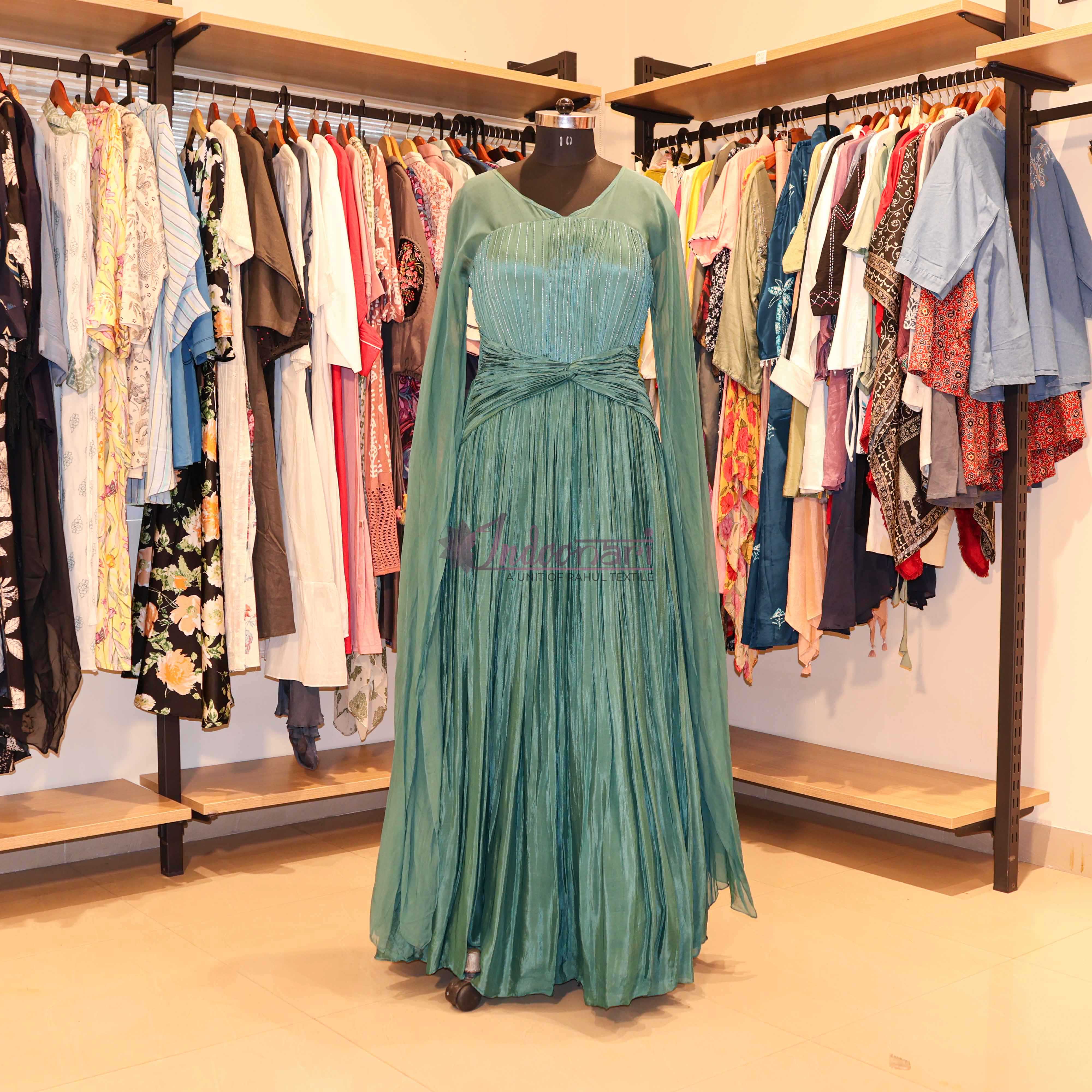 StyleNest - Party Wear Pleated Maxi Dress – Teal