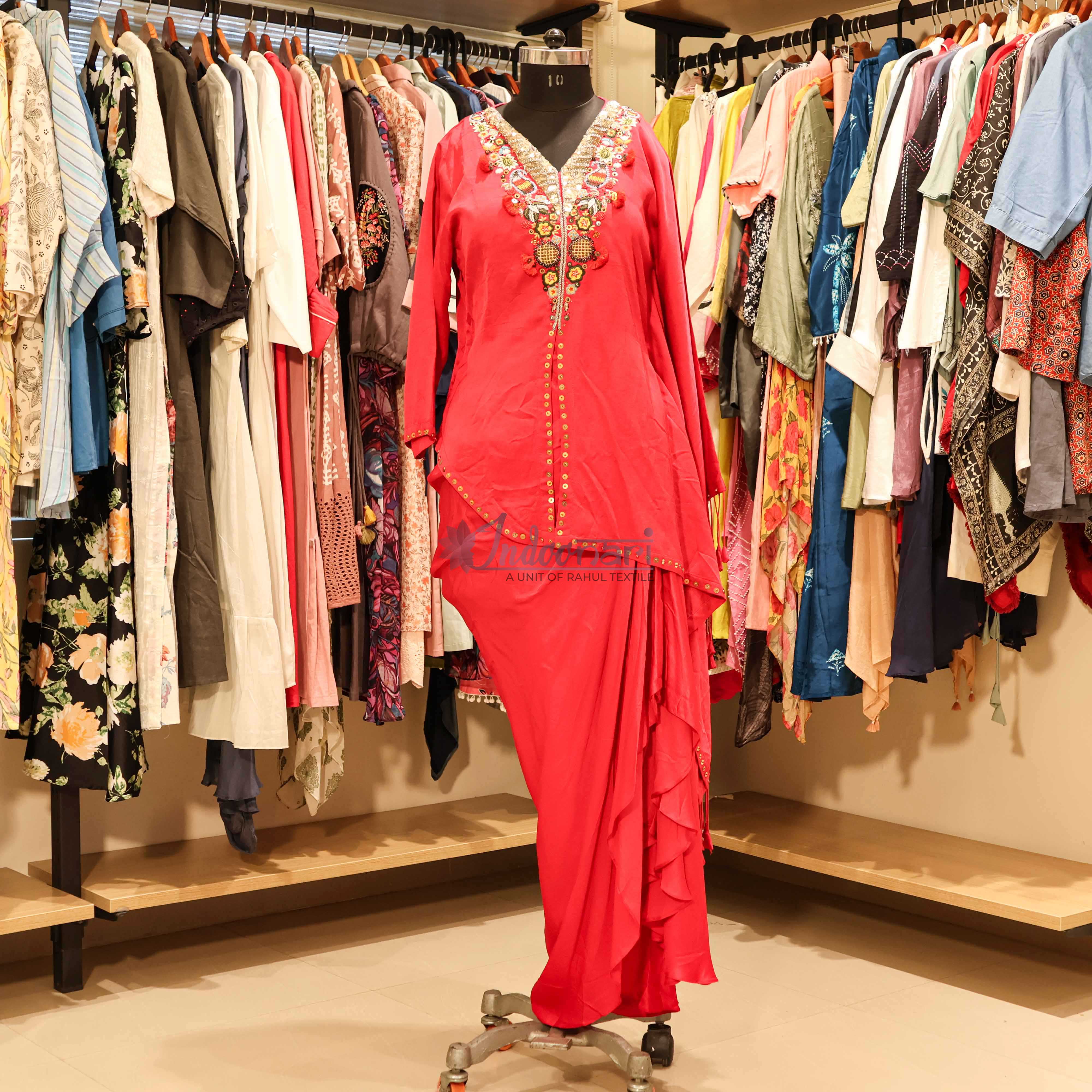 StyleNest - Festive Wear Embroidered Asymmetrical Tunic – Pink
