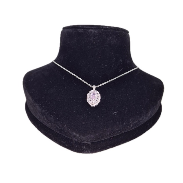 Suraj Bhan Jewellery Hub - Silver 'Starlit Oval' Halo Pendant Necklace