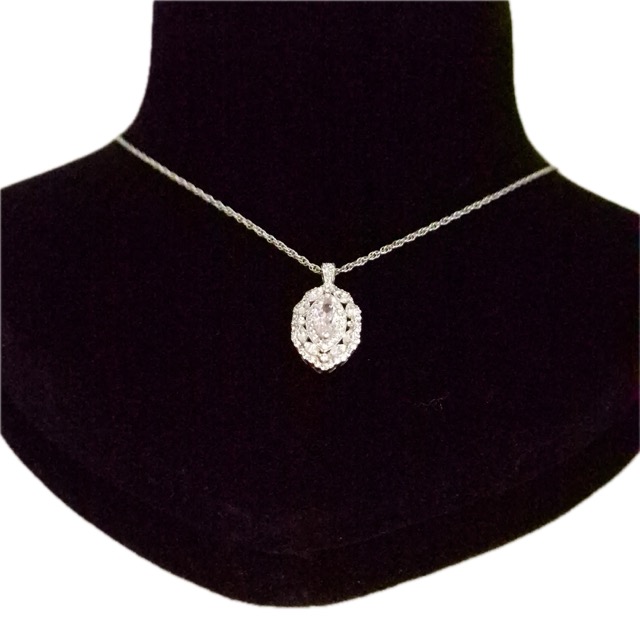 Suraj Bhan Jewellery Hub - Silver 'Starlit Oval' Halo Pendant Necklace