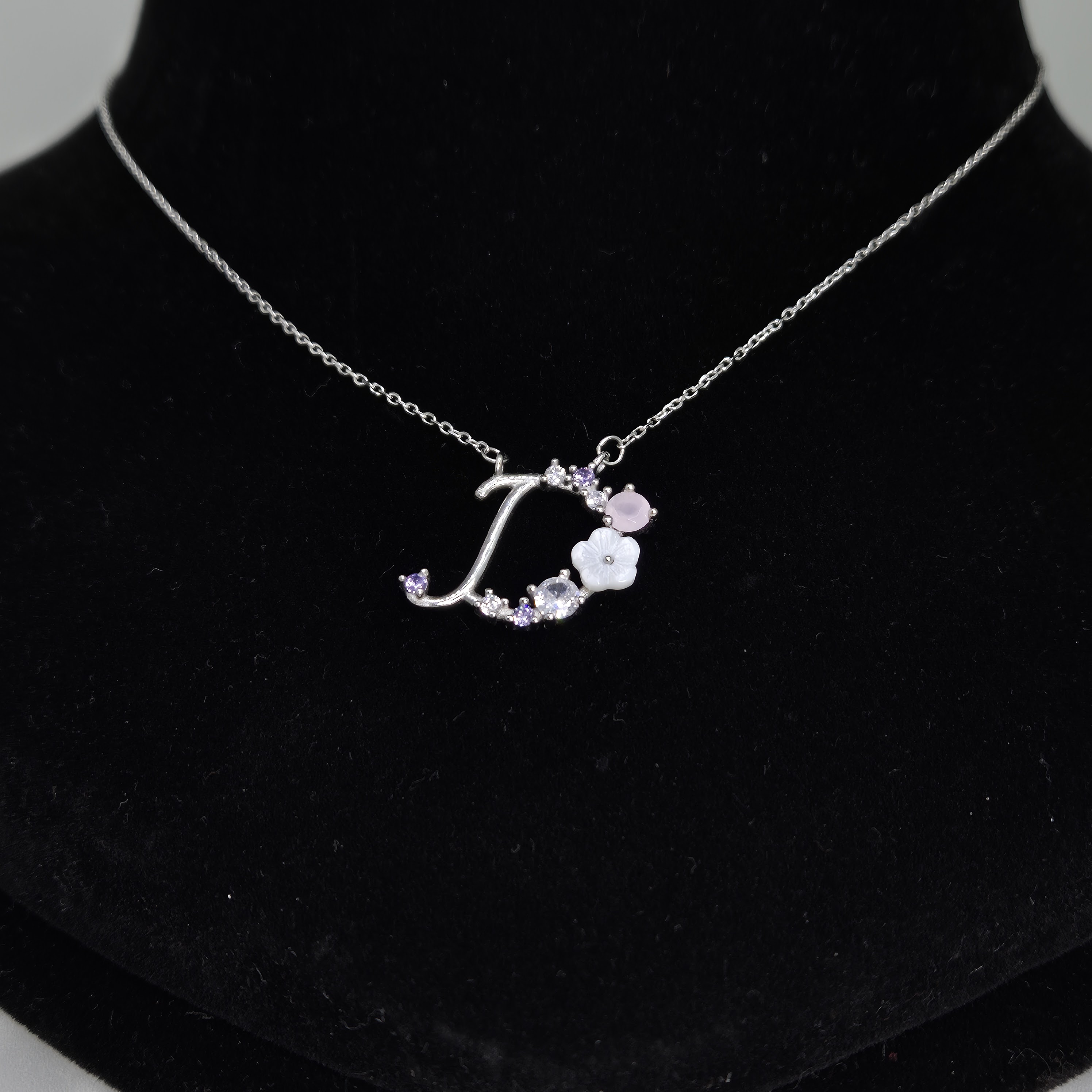 Suraj Bhan Jewellery Hub - Silver Floral Initial 'D' Pendant Necklace