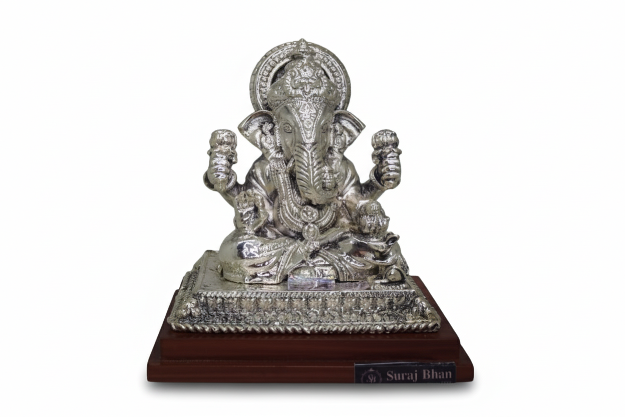 Lord Ganesha 999 Silver Plated Wooden Artwork