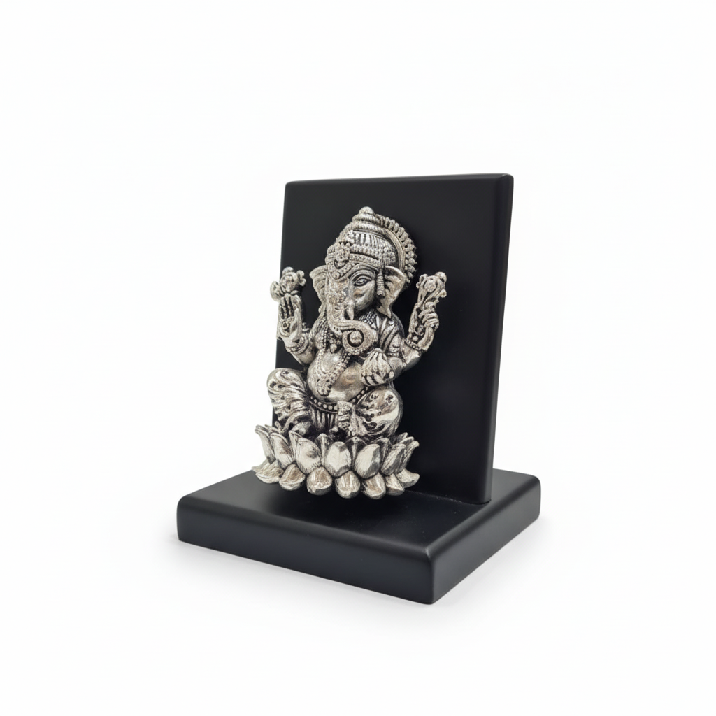 Suraj Bhan Jewellery Hub - 3D Silver Lotus Seated Ganesha Frame