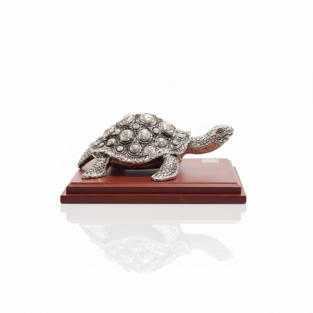 Auspicious Silver Tortoise Idol