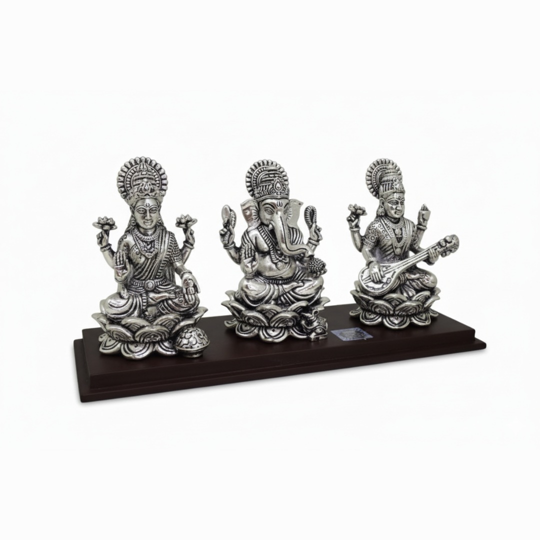 Lakshmi Ganesh Saraswati 999 Silver Plated Idol Set