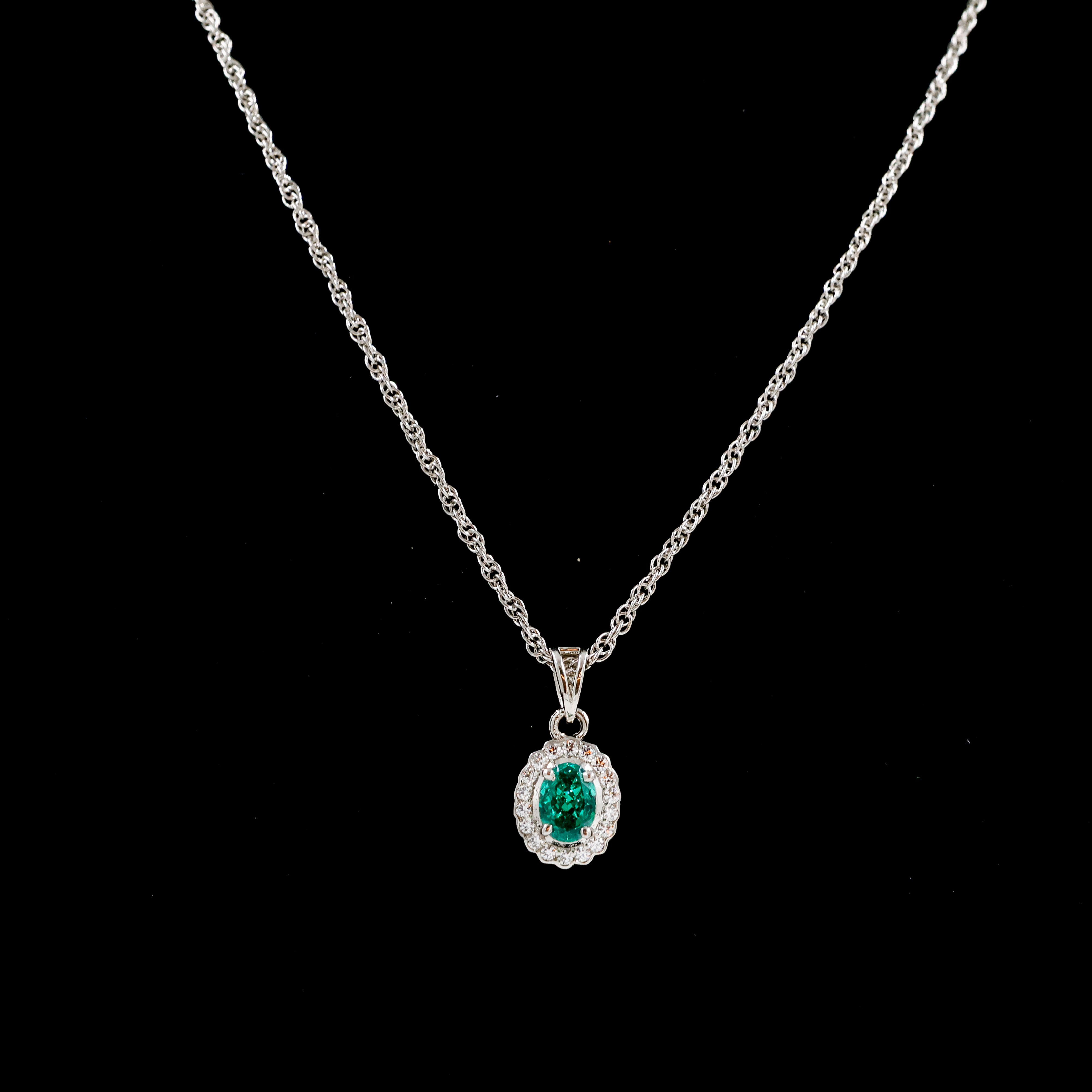 Green Stone Pendent With Silver Chain - 