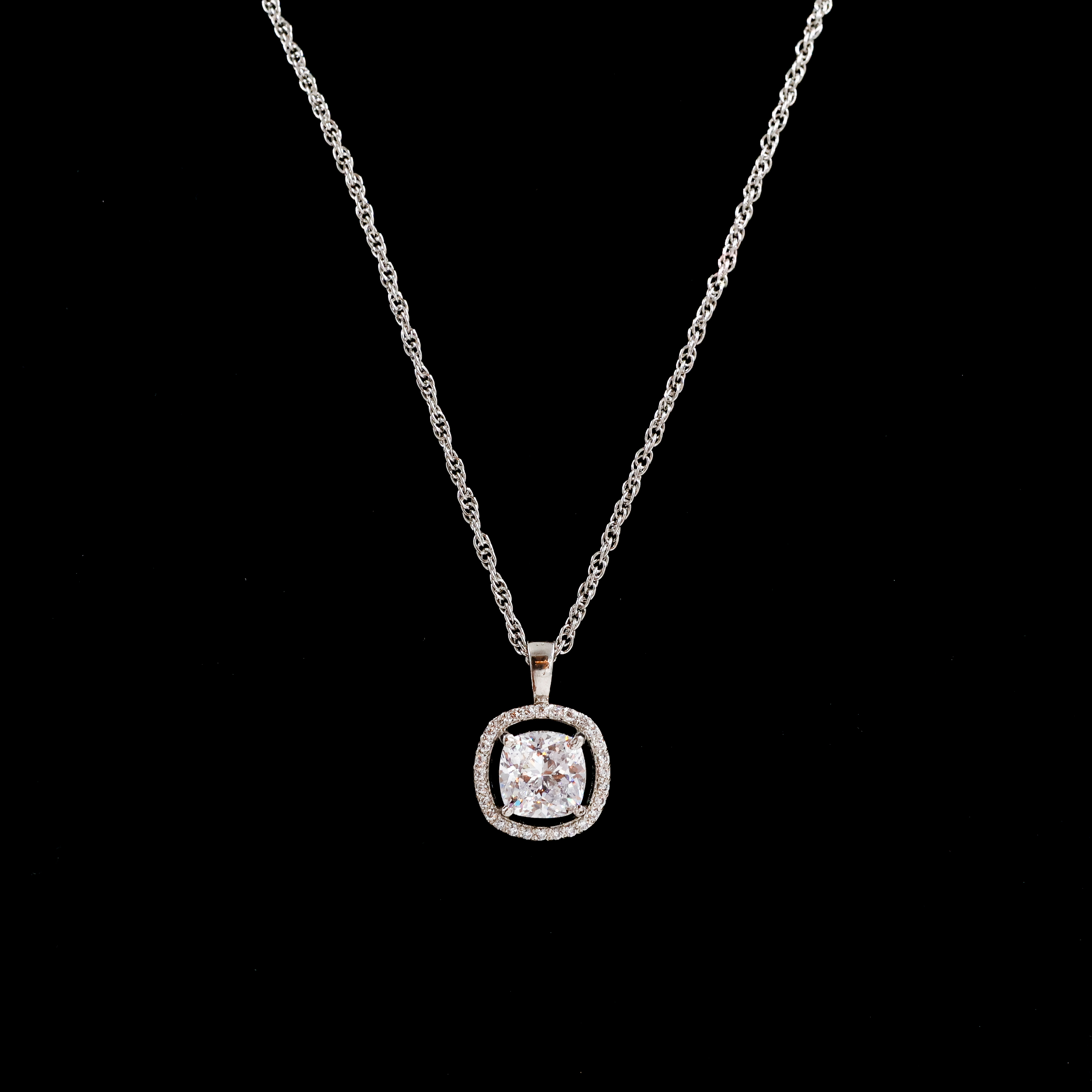 CZ Stone Pendant with Silver Chain - Silver Chain With Locket
