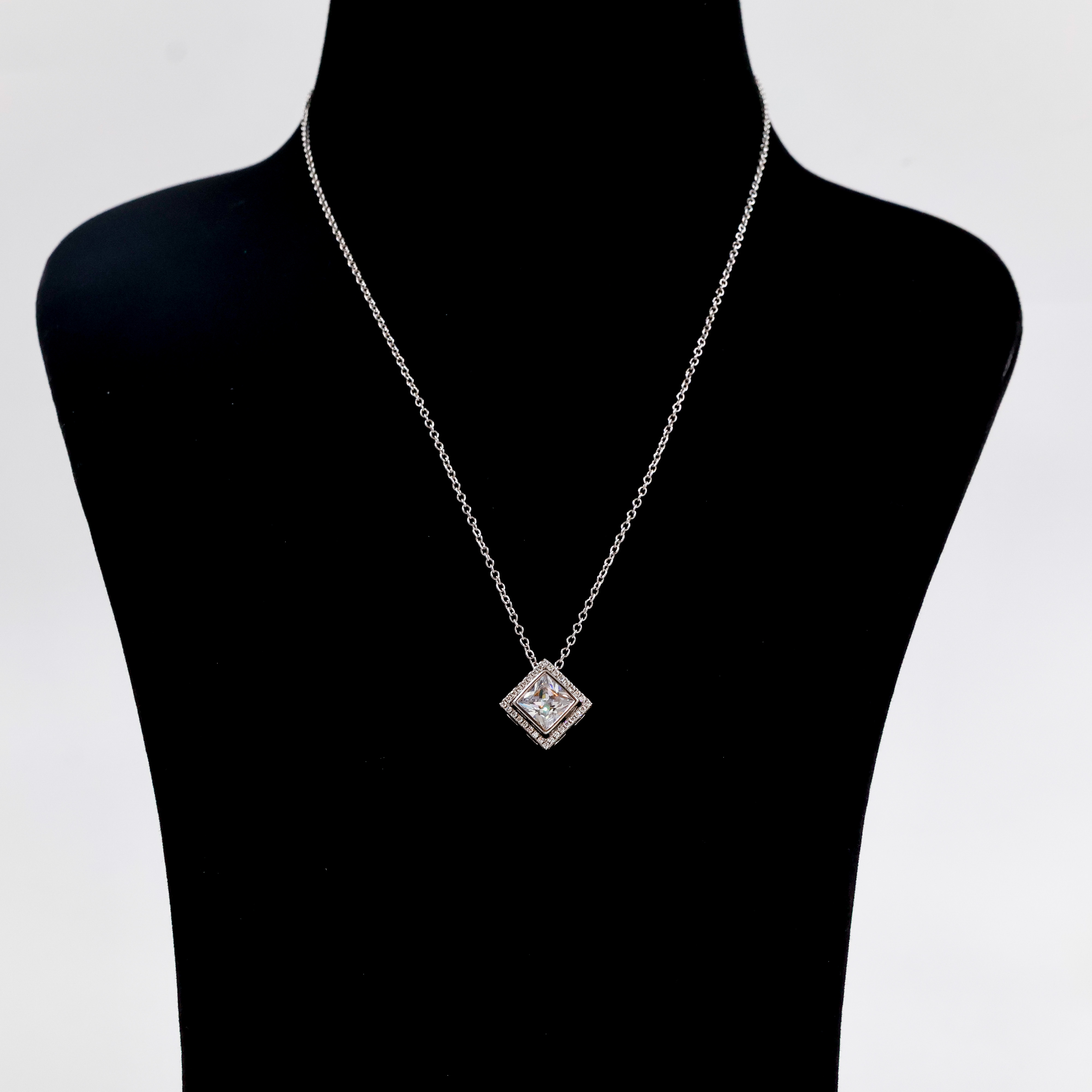 CZ Stone Pendant with Silver Chain