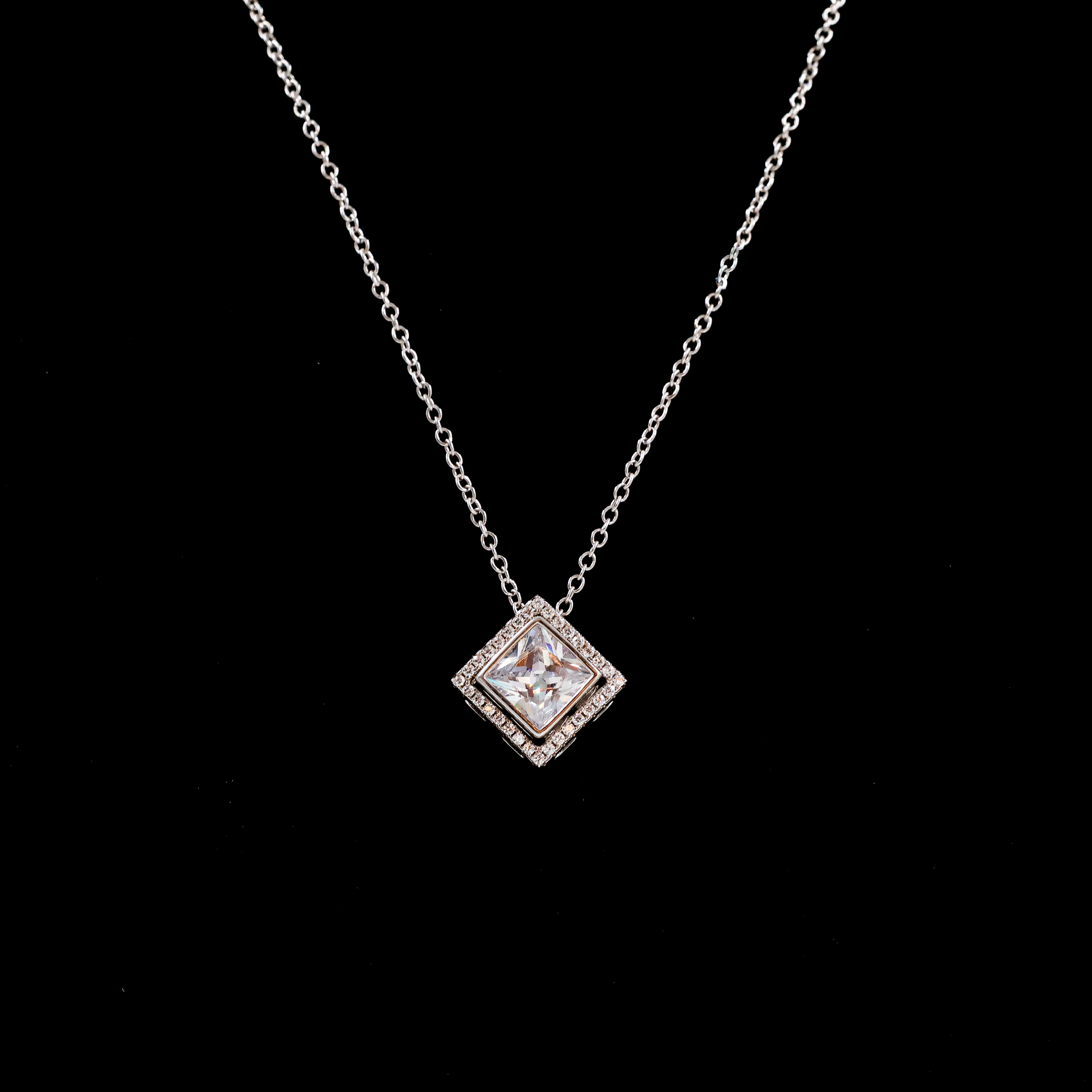 CZ Stone Pendant with Silver Chain - Silver Chain With Locket