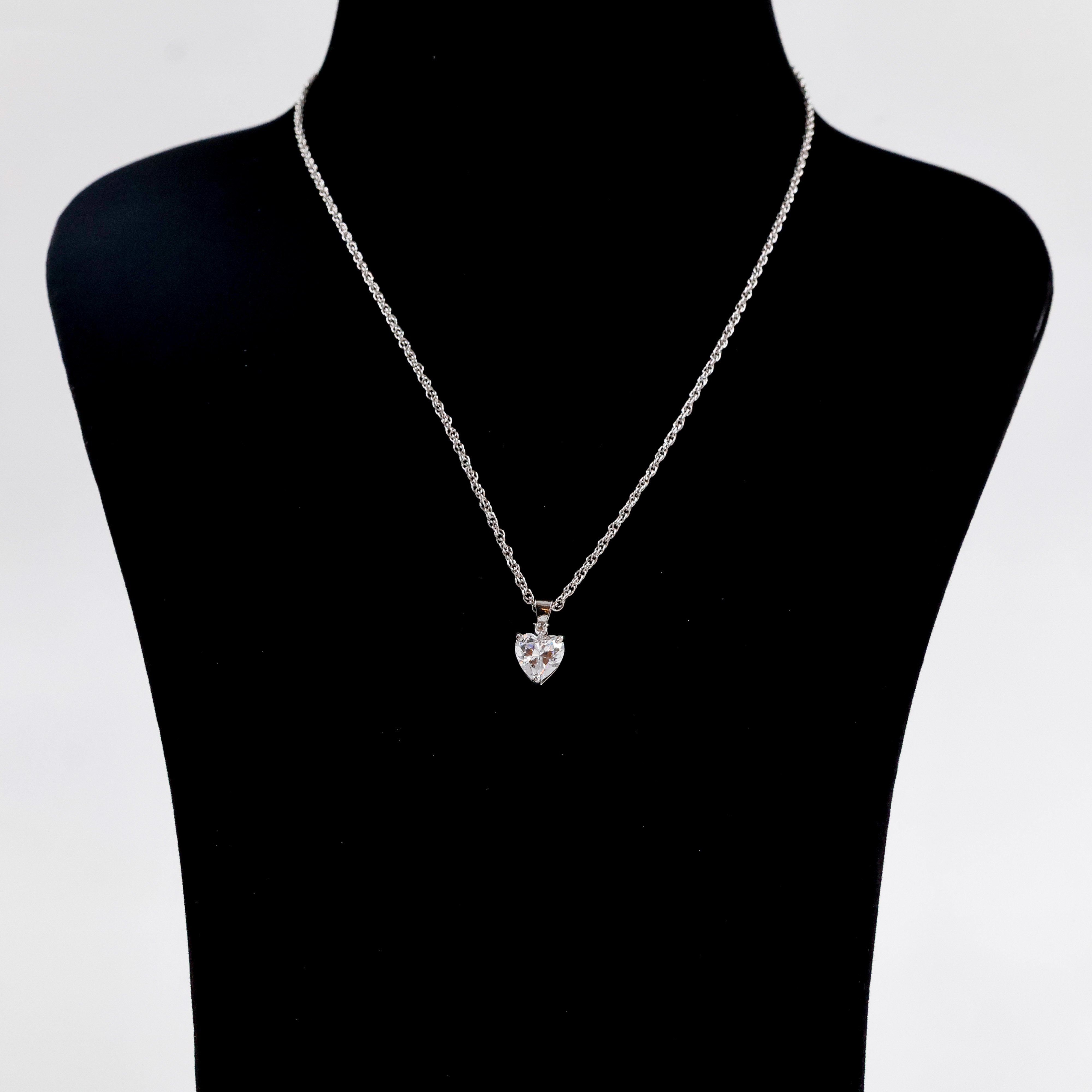 Silver Chain with heart CZ Pendant