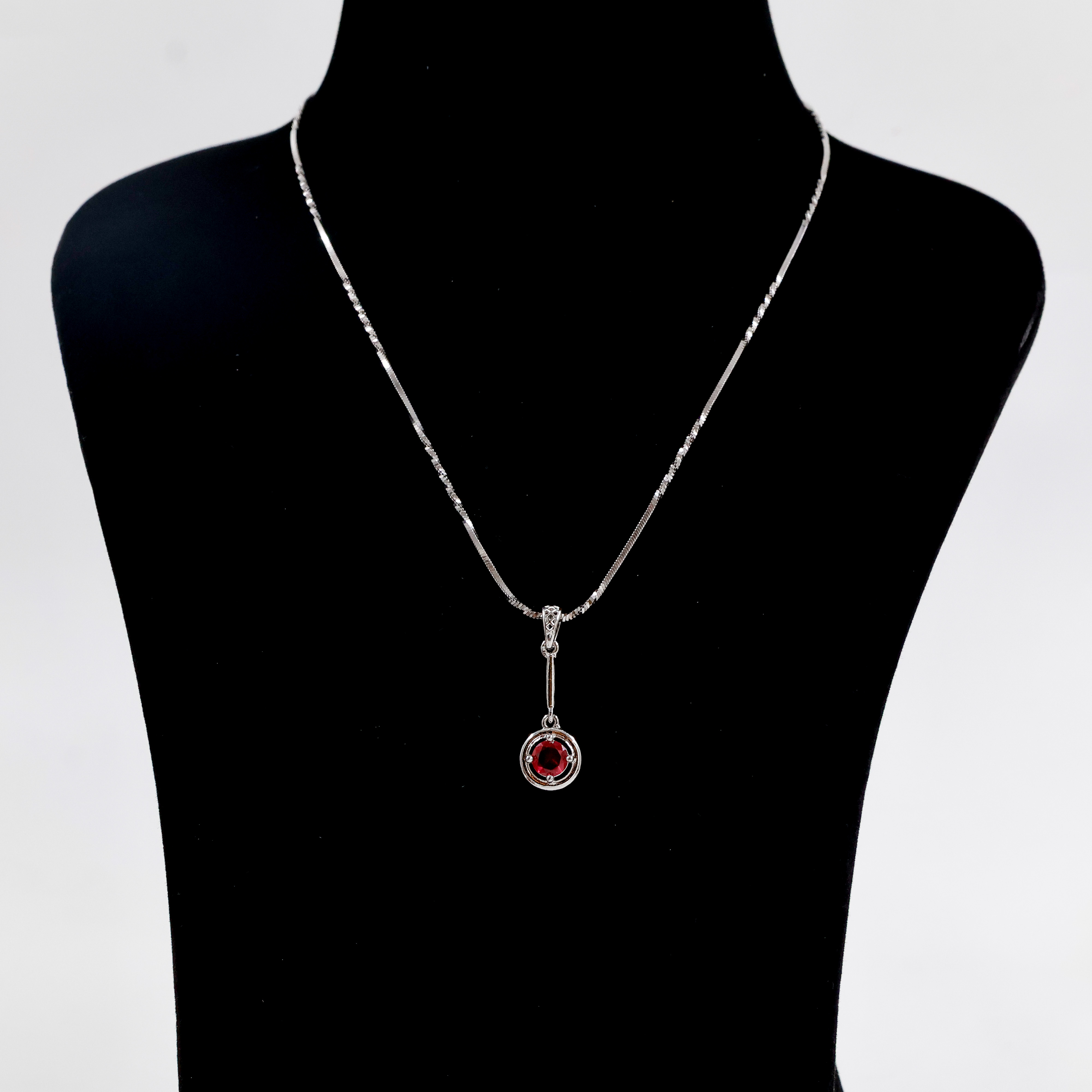 Silver Chain with Red stone Pendant