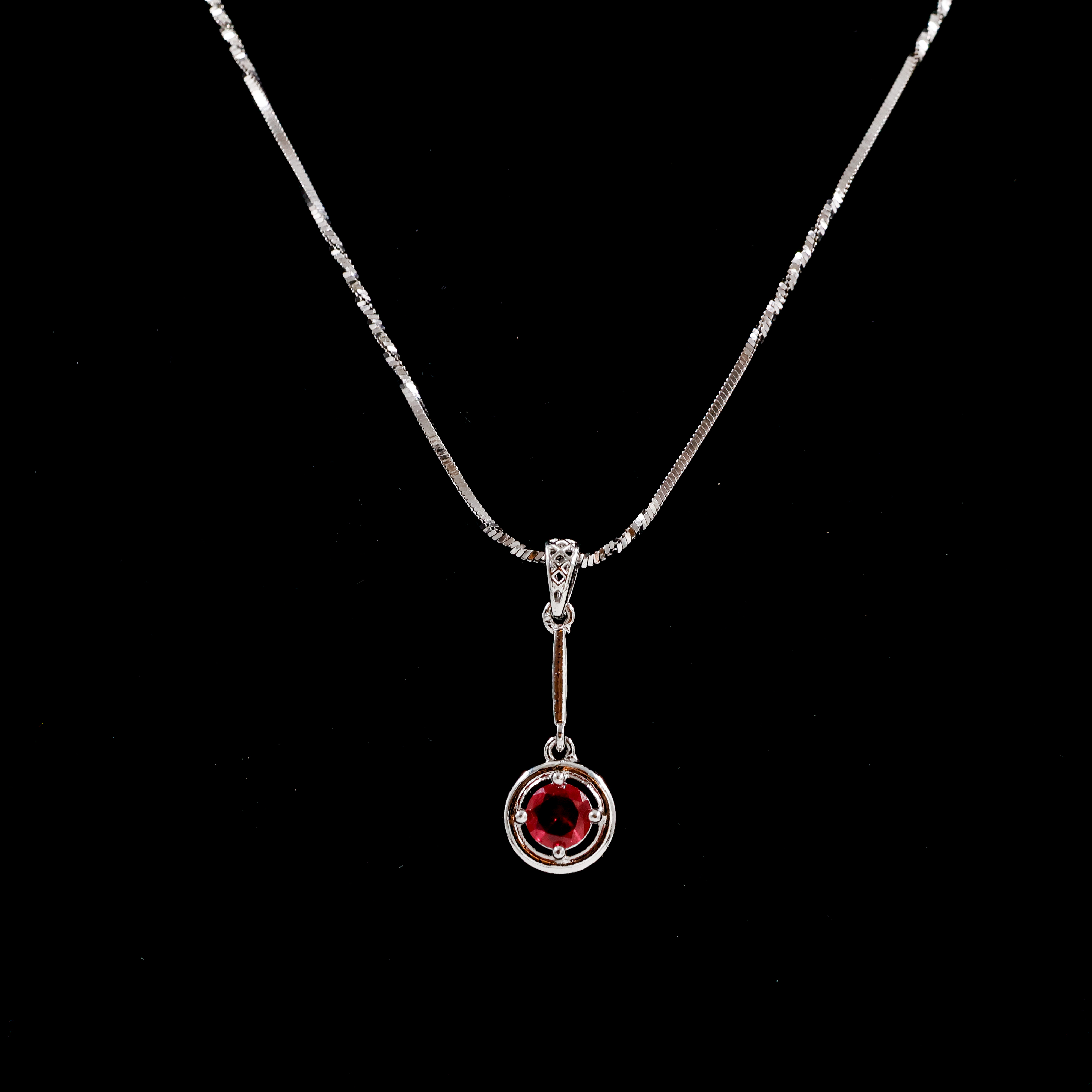 Silver Chain with Red stone Pendant - Silver Chain With Locket