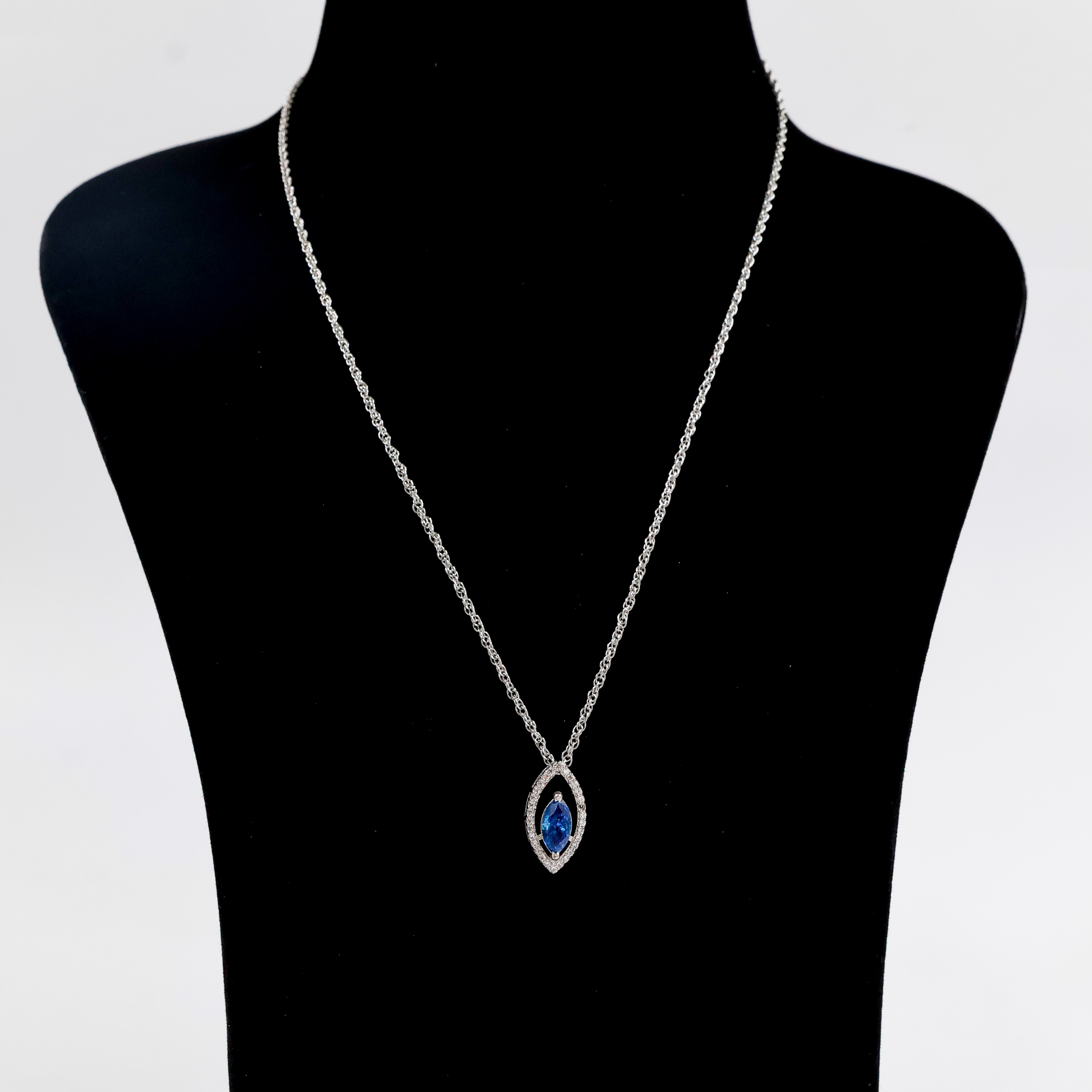 Silver Chain with Blue Stone Pendant