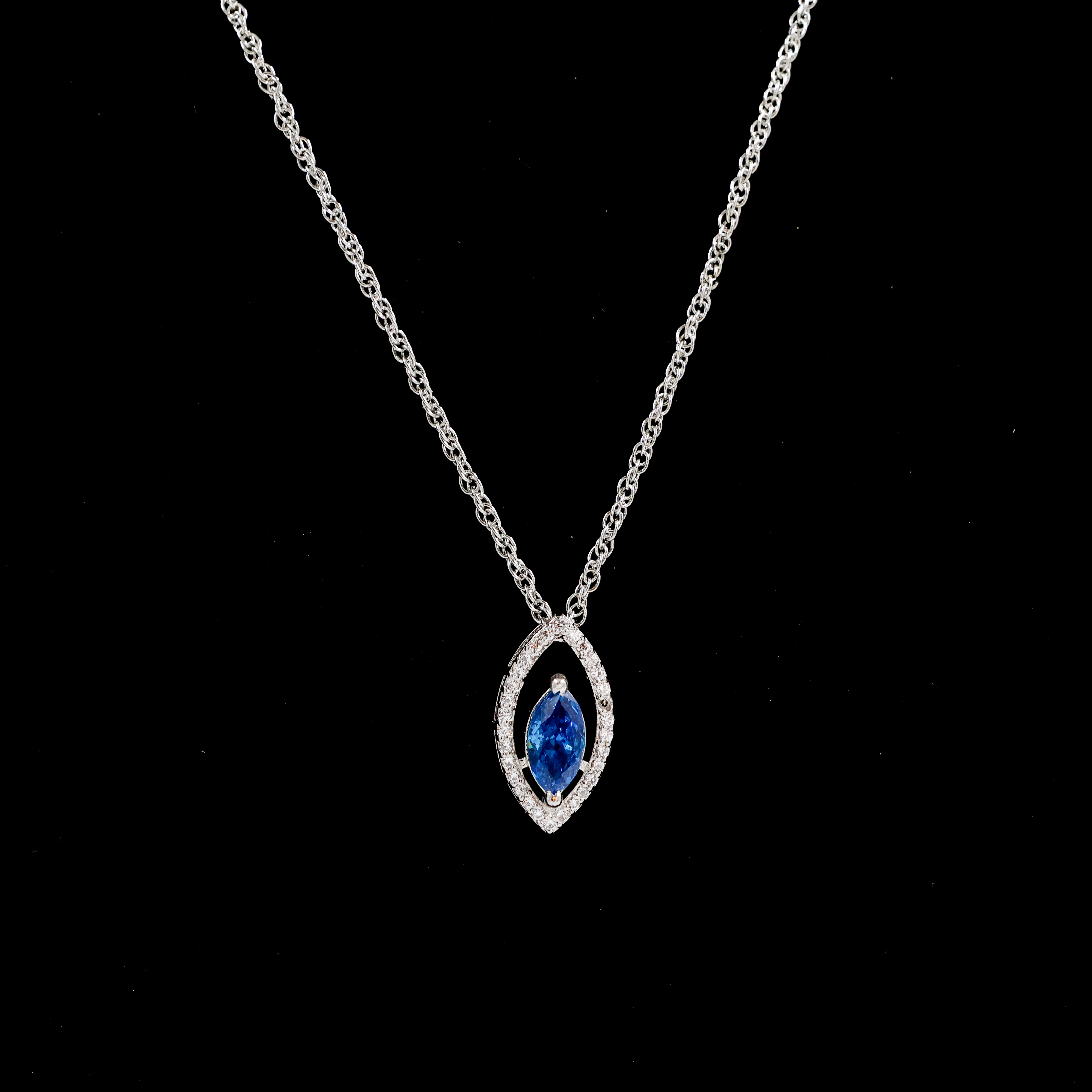 Silver Chain with Blue Stone Pendant - Silver Chain With Locket
