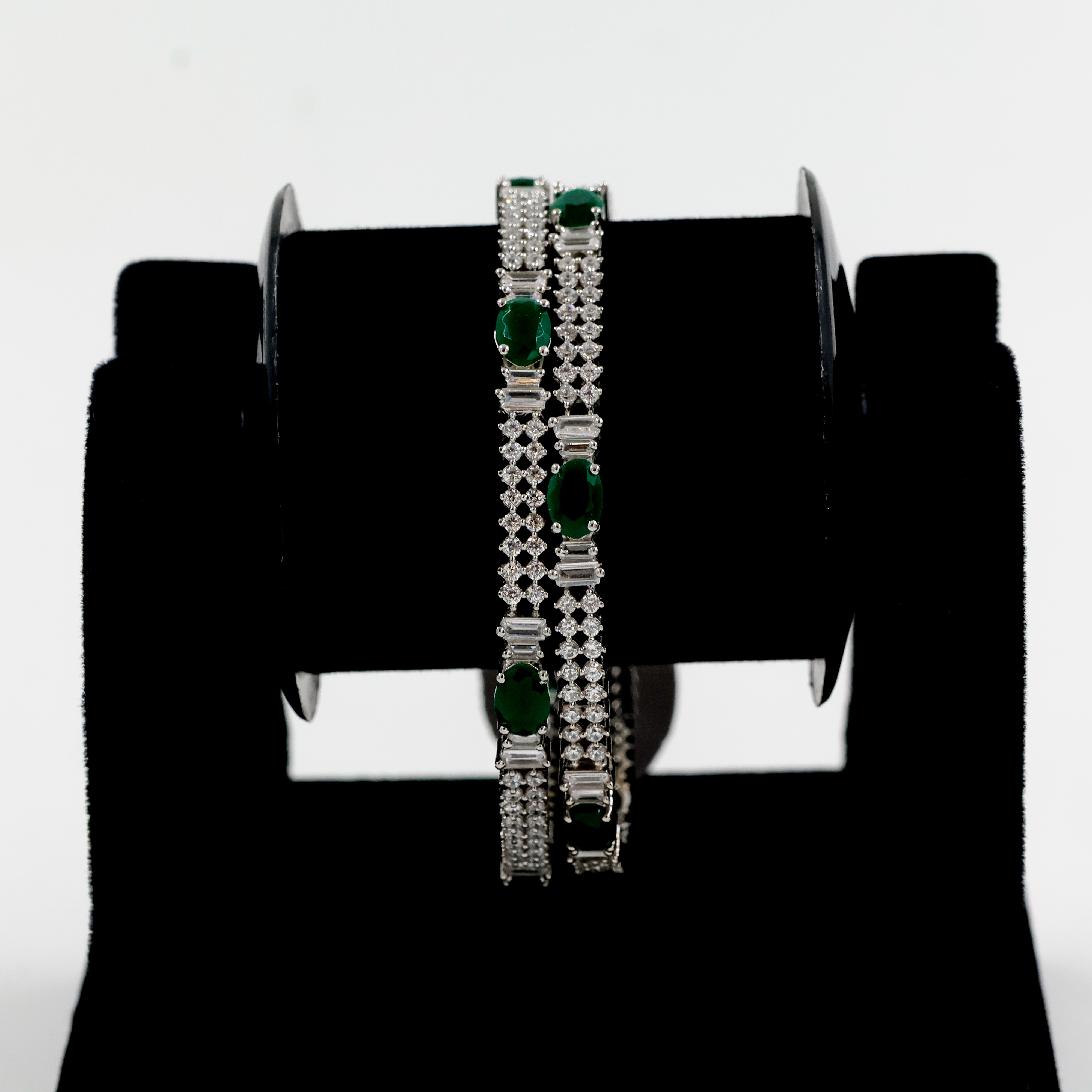 Emerald American Diamond Silver Bangles - Silver Bangle