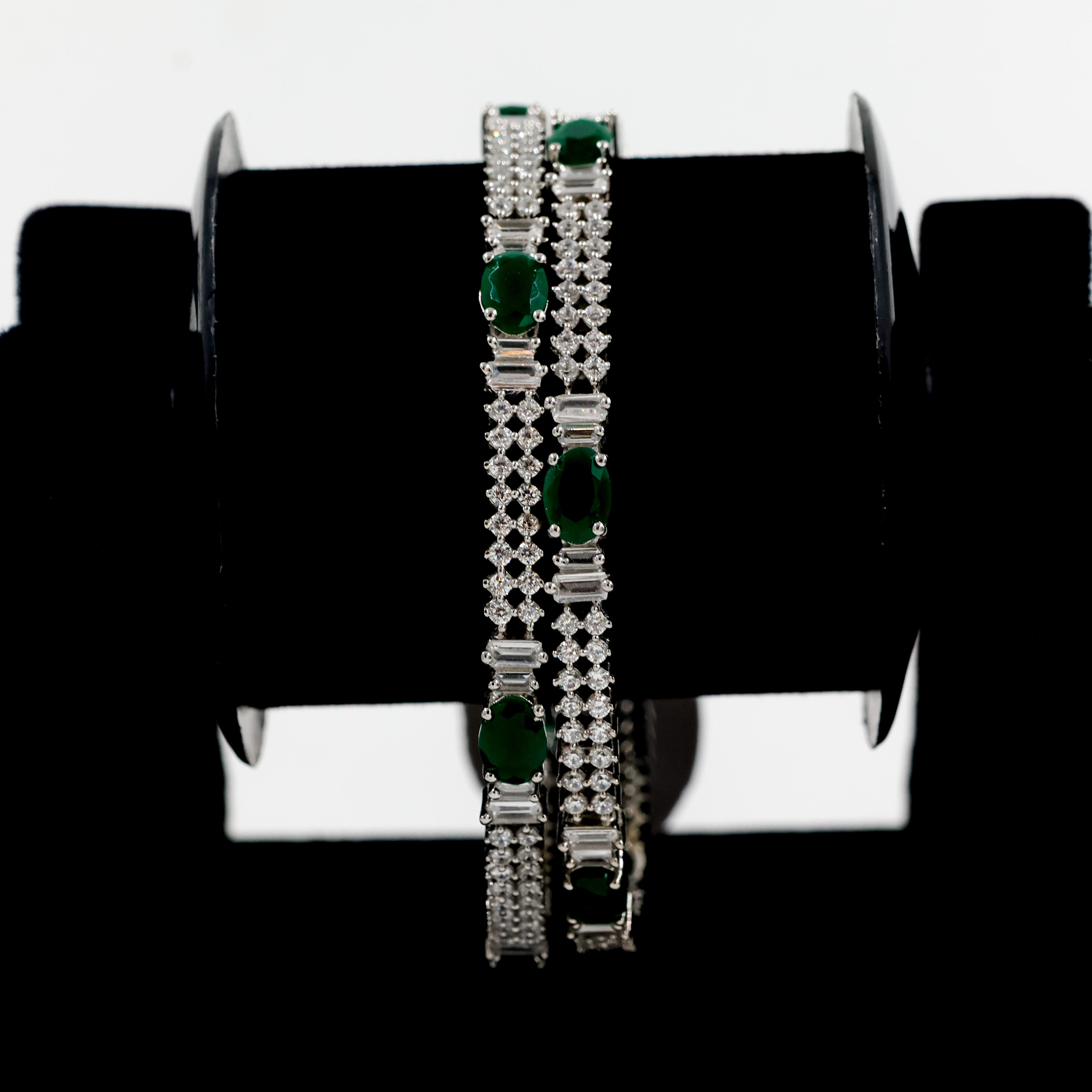 Emerald American Diamond Silver Bangles - Silver Bangle