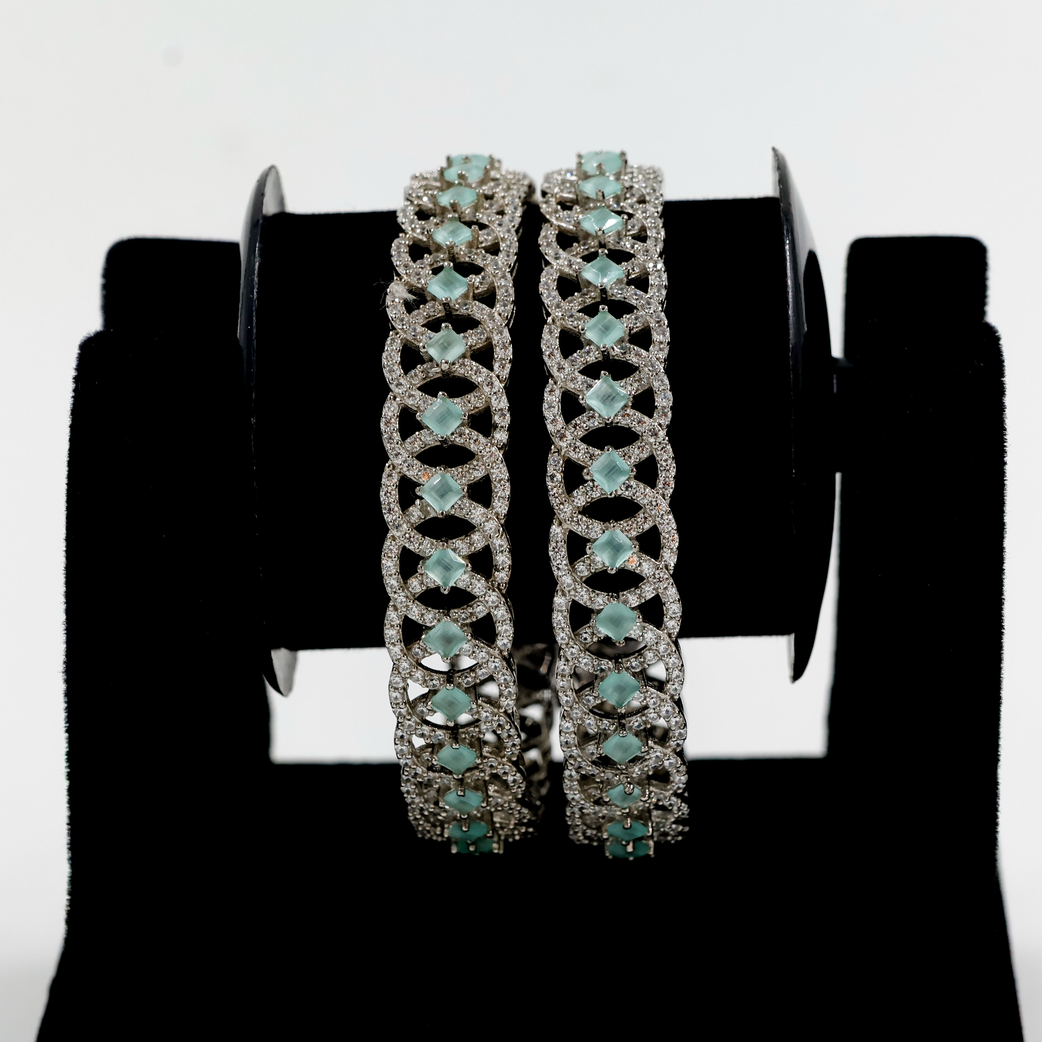 Silver Bangles with Mint CZ Stones - Silver Bangle