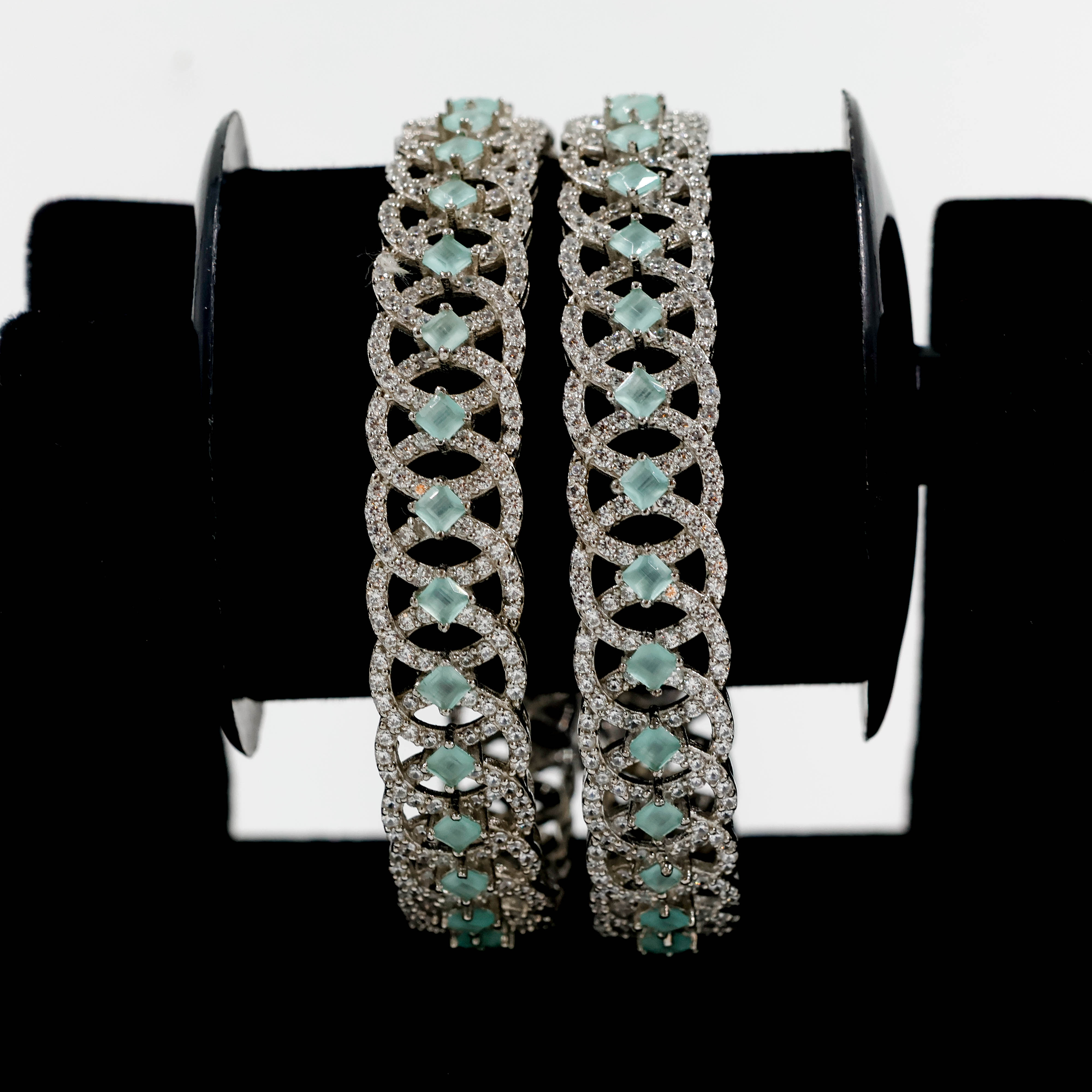 Silver Bangles with Mint CZ Stones - Silver Bangle