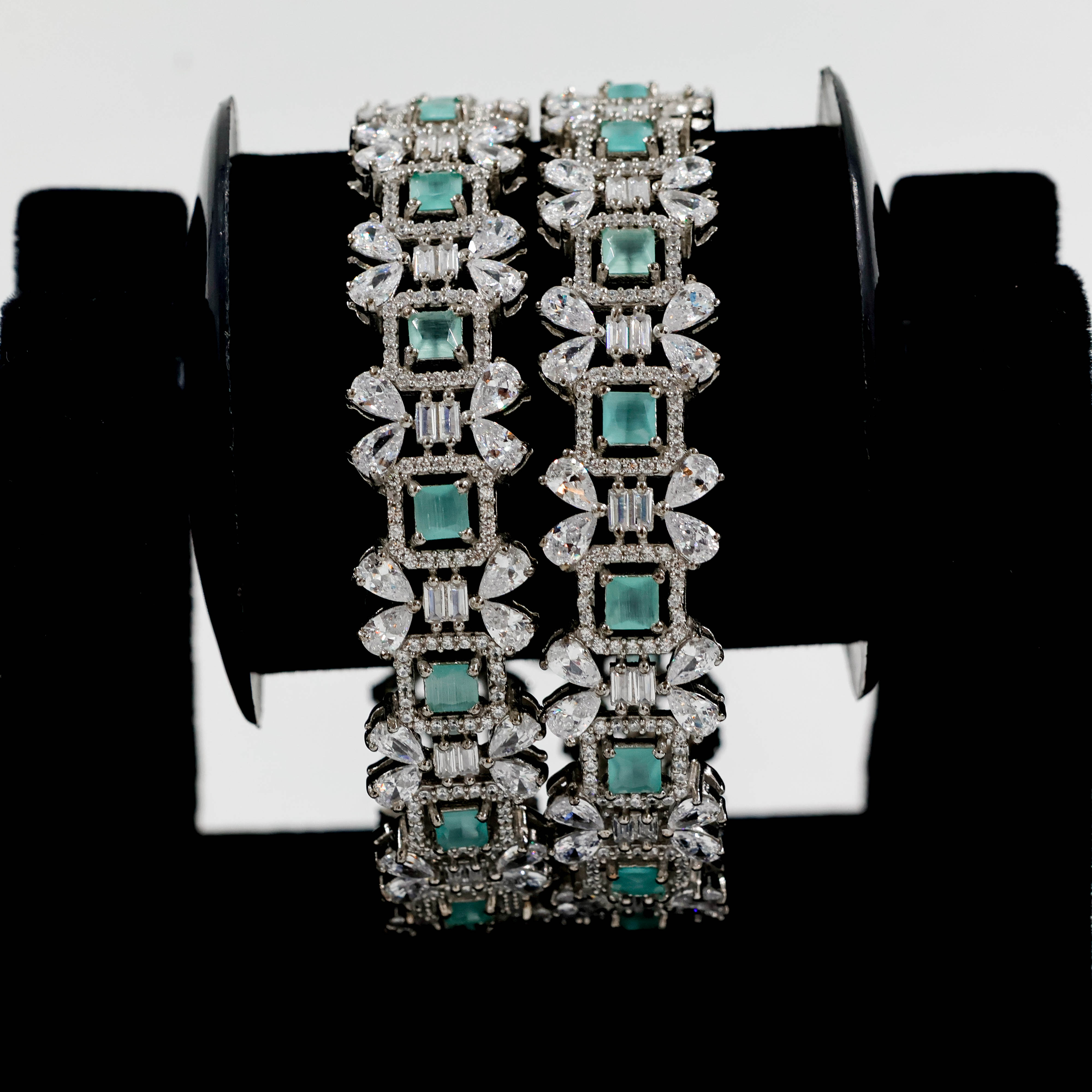 Emerald Radiance Designer Silver Bangles - Silver Bangle
