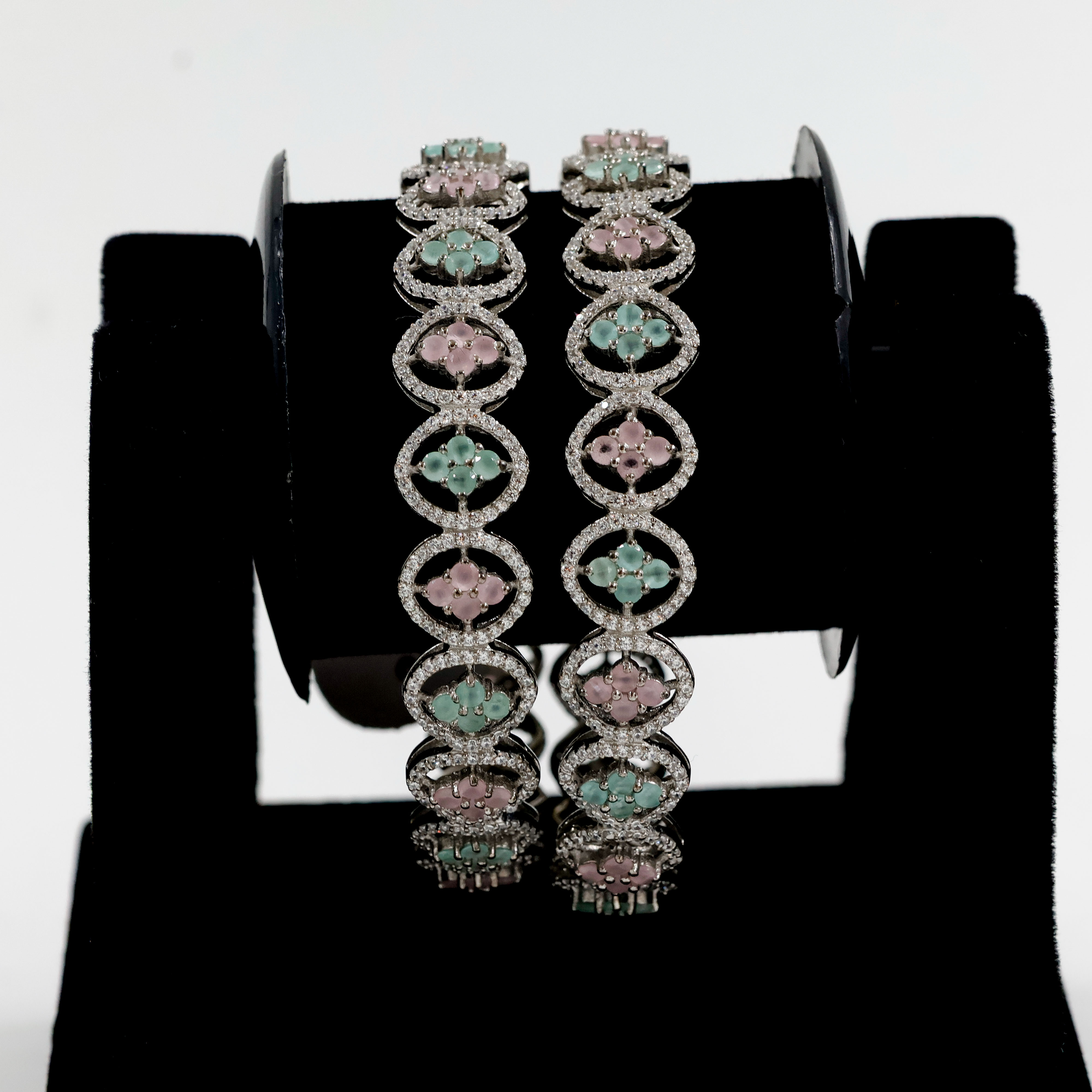 Silver Bangles with Pastel Designer Stone - Silver Bangle