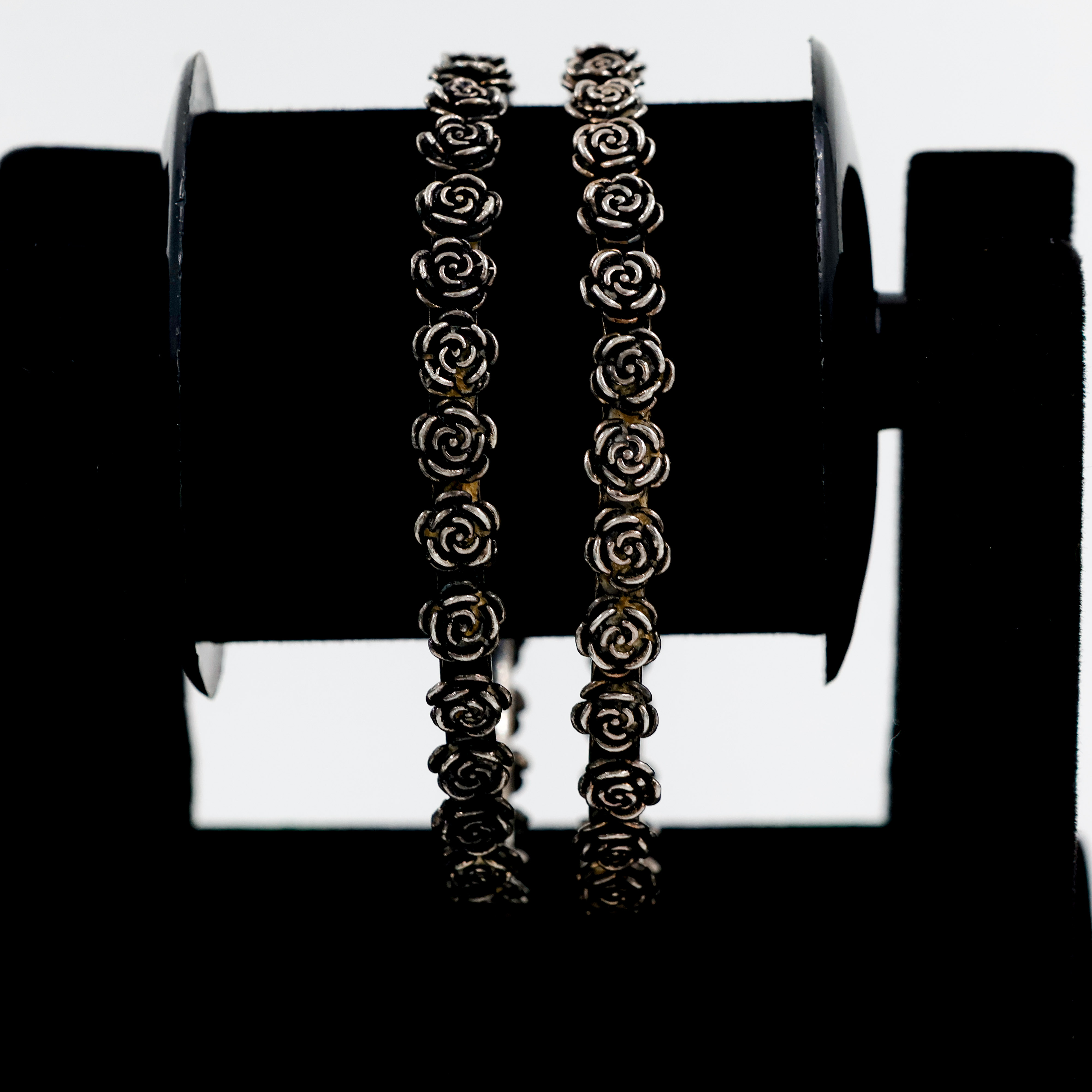 Rose Design Silver Bangles - Silver Bangle