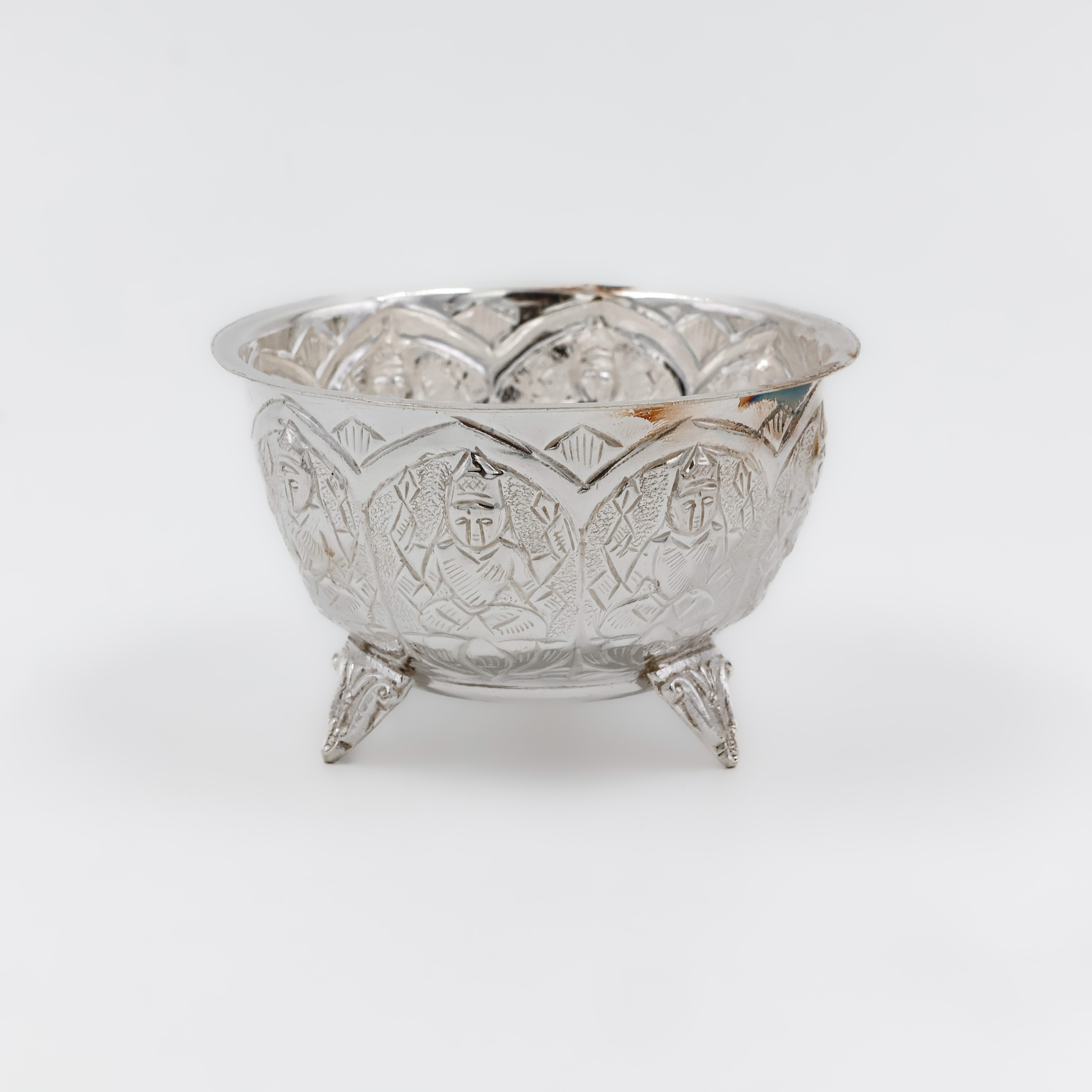 Vintage Tripod Carved Silver Bowl - 