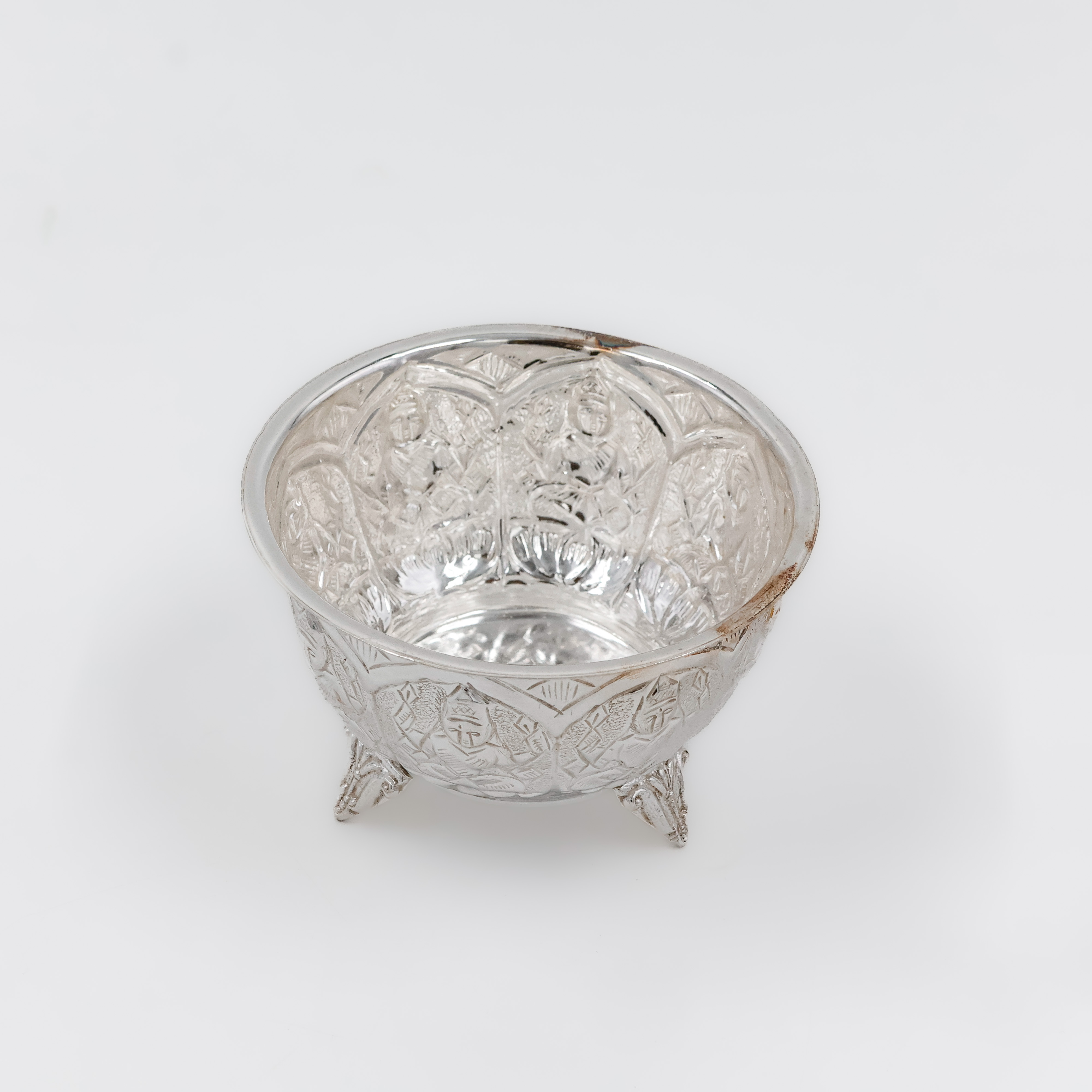 Vintage Tripod Carved Silver Bowl - 