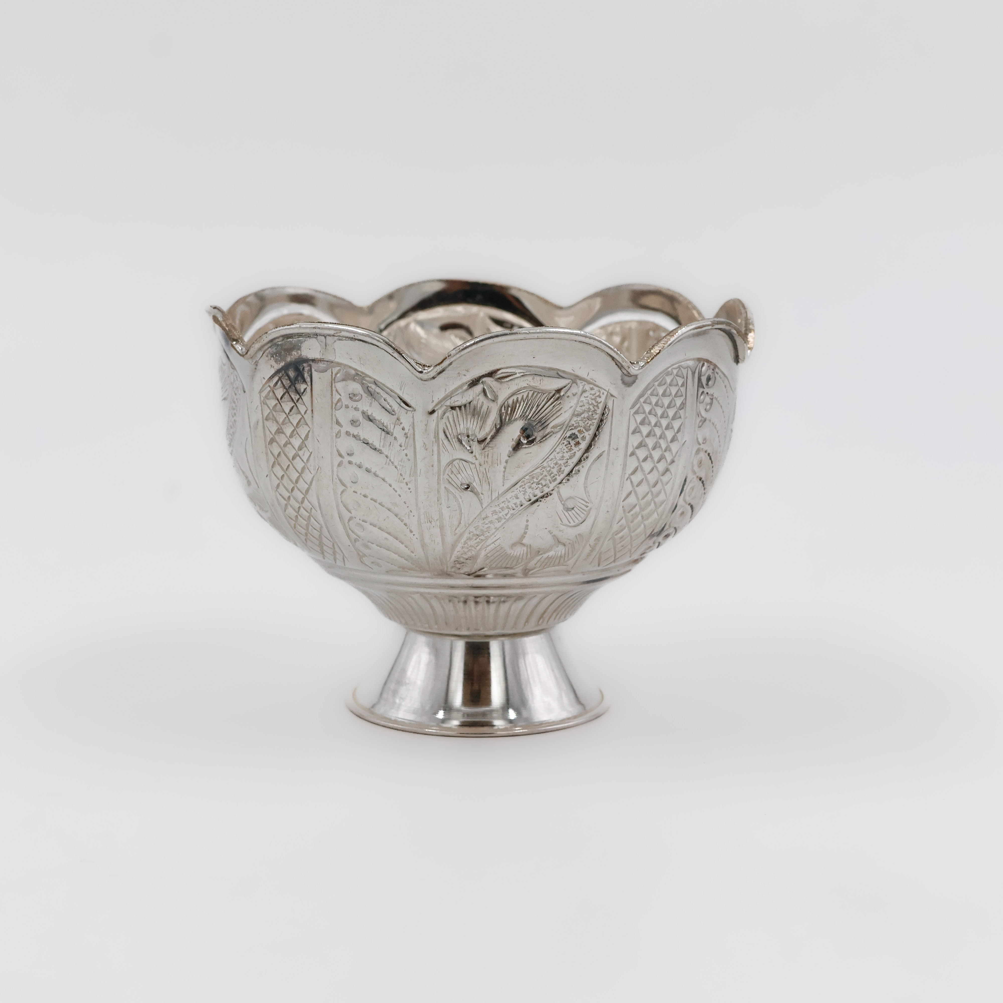 Lotus Carving Temple Silver Bowl - 